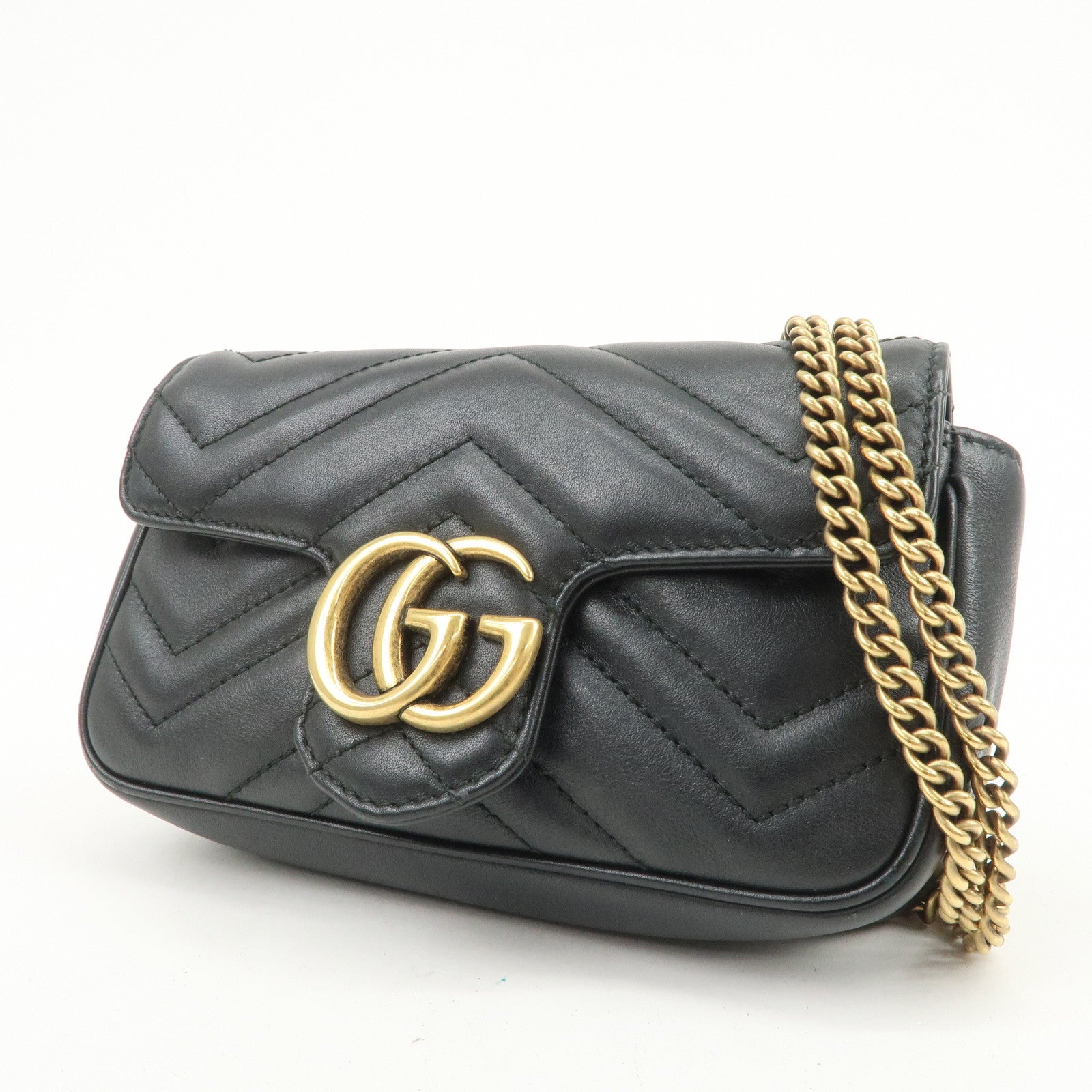 GUCCI GG Marmont Leather Chain Shoulder Bag Black Gold 476433