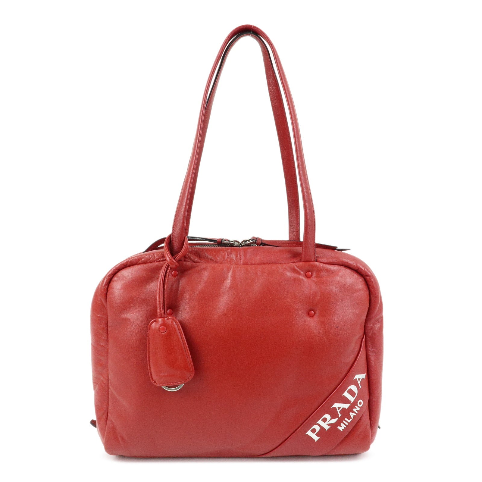 PRADA Nappa Leather Shoulder Bag Hand Bag Boston Bag Red 1BB052