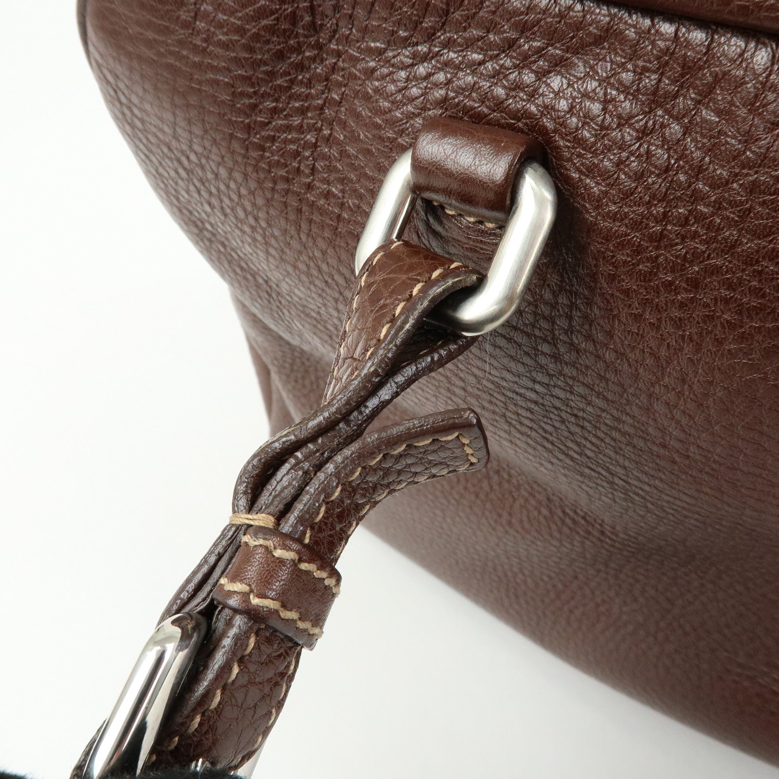 PRADA Vitello Daino Leather Boston Bag Hand Bag Brown BR3090