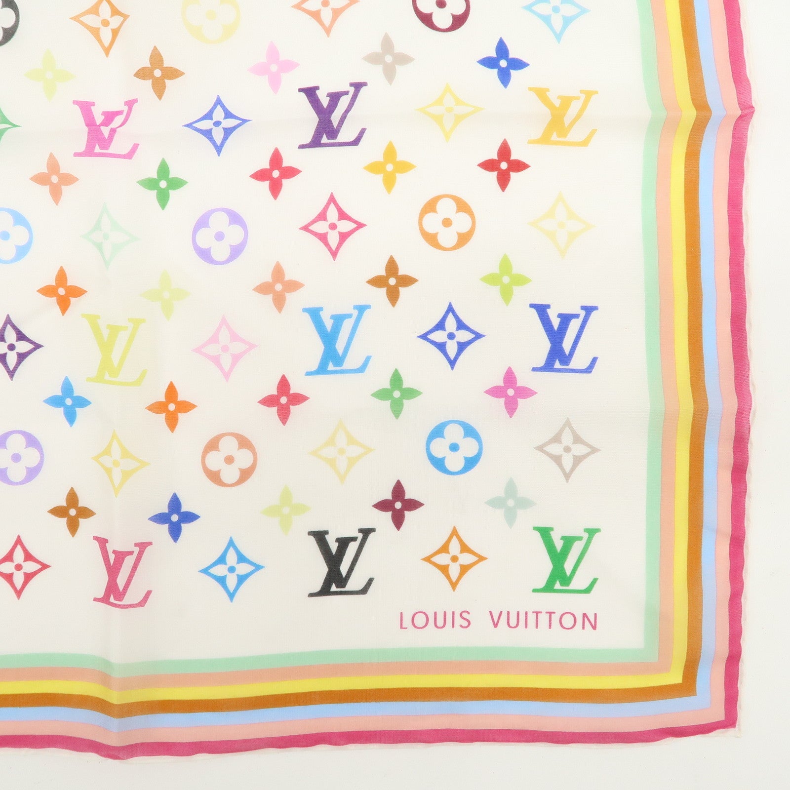 Louis Vuitton Monogram Multicolor Silk 100% Mini Scarf Blanc M71913