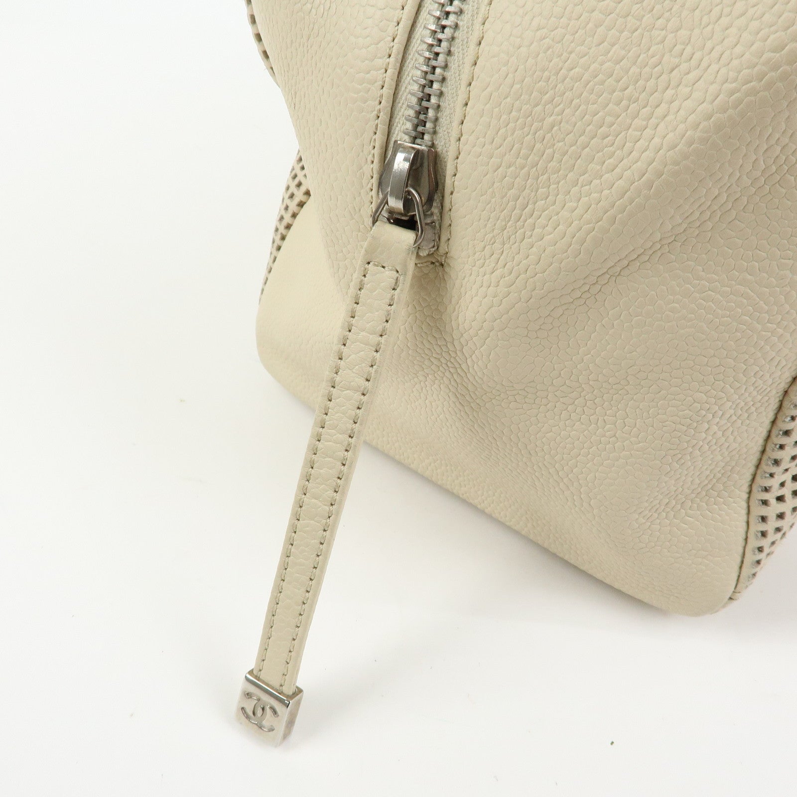 CHANEL COCO Mark Caviarskin Hand Bag Cosmetic Pouch Ivory