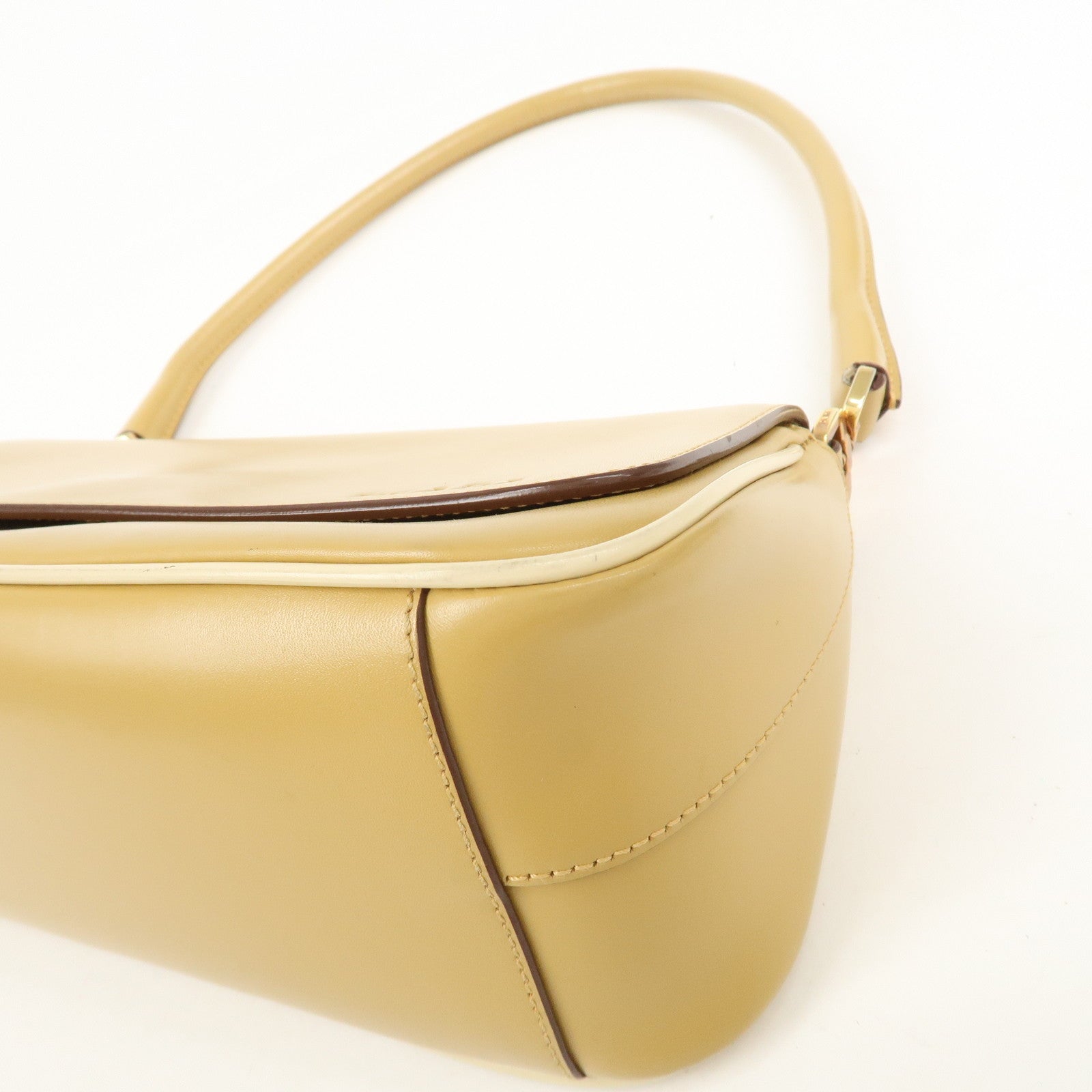 PRADA Logo Leather Shoulder Bag Hand Bag Beige