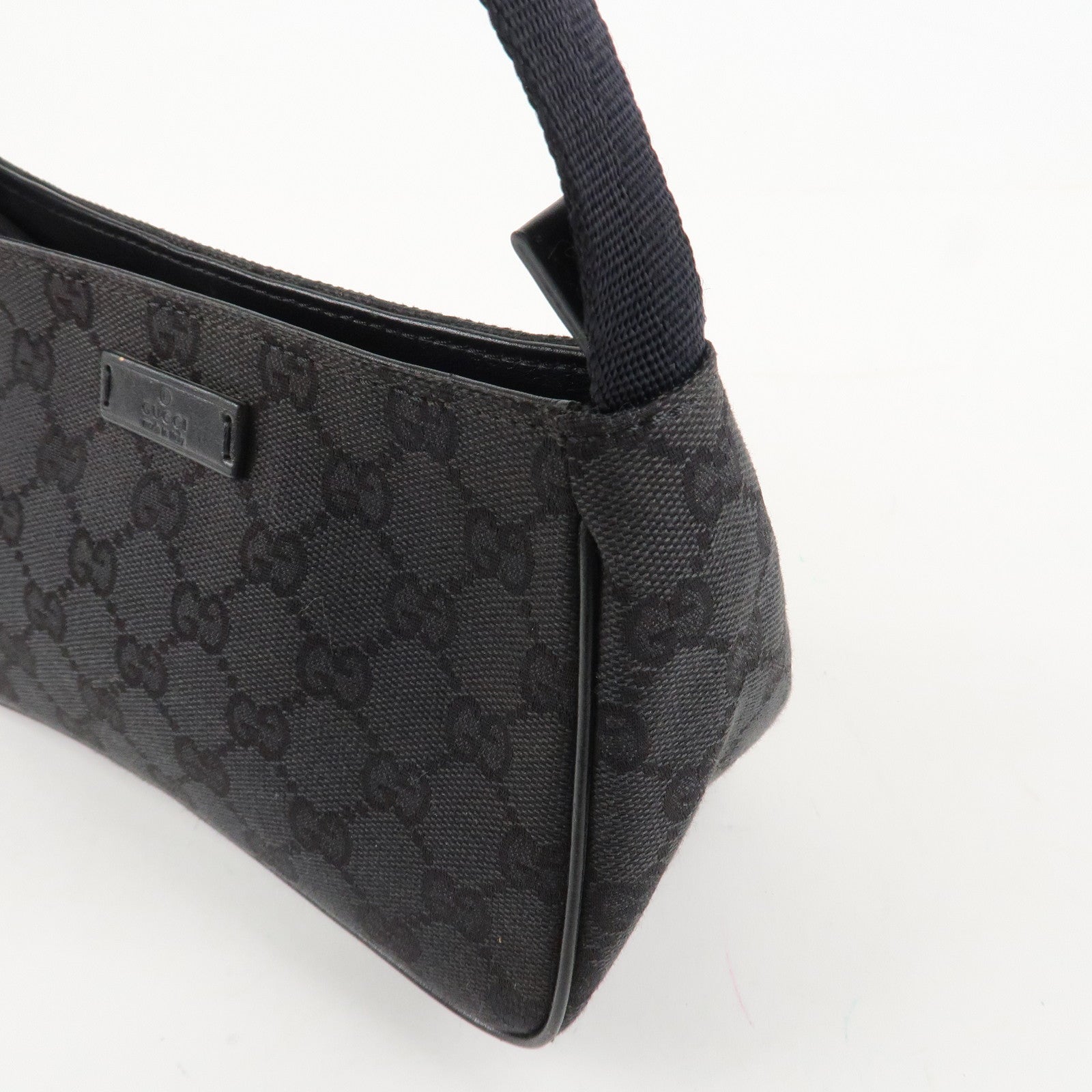 GUCCI GG Canvas Leather Mini Handbag Pouch Black 106644 Used