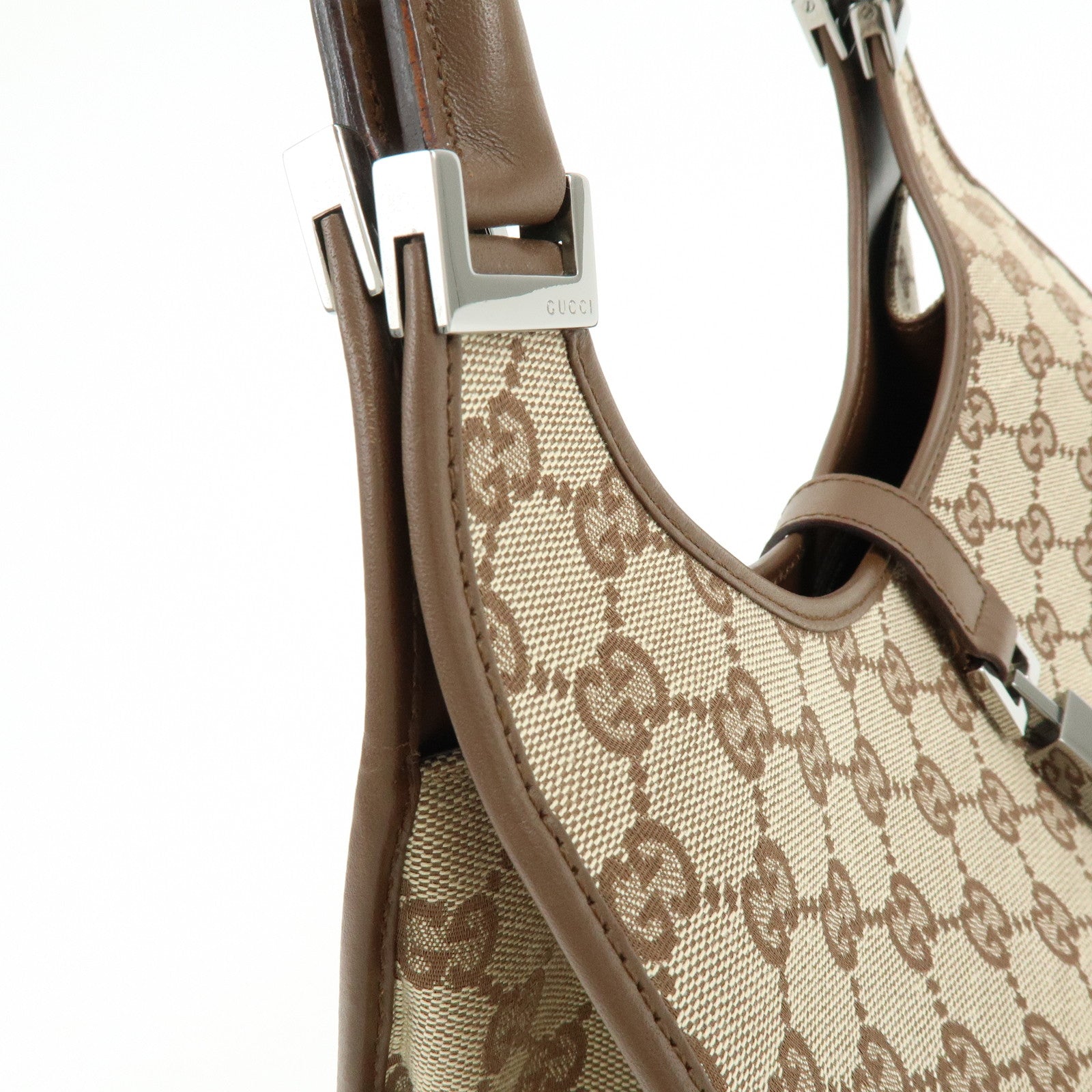 GUCCI Jackie GG Canvas Leather Shoulder Bag Hand Bag Brown 002.1067