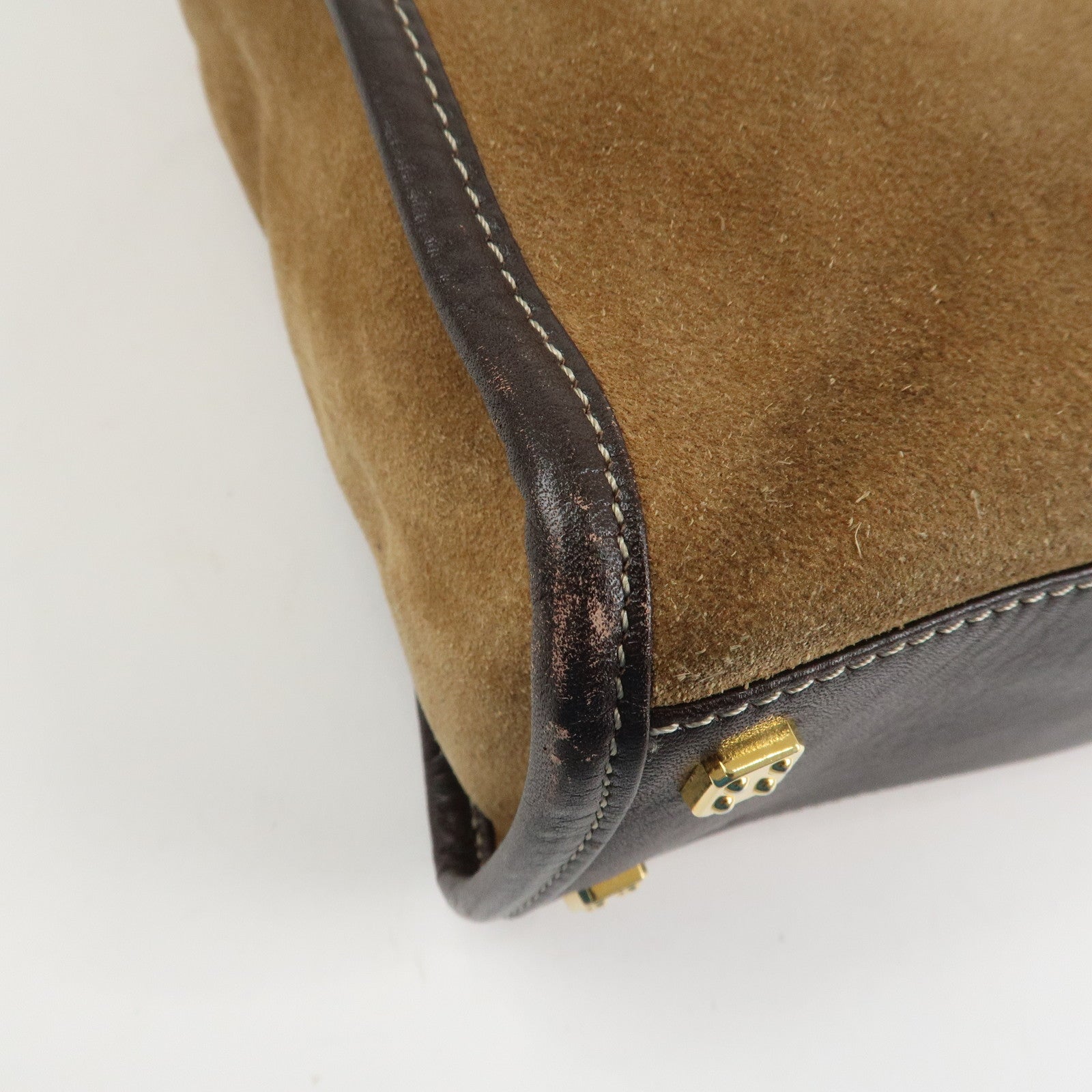 LOEWE Anagram Leather Suede Tote Bag Hand Bag Brown Beige