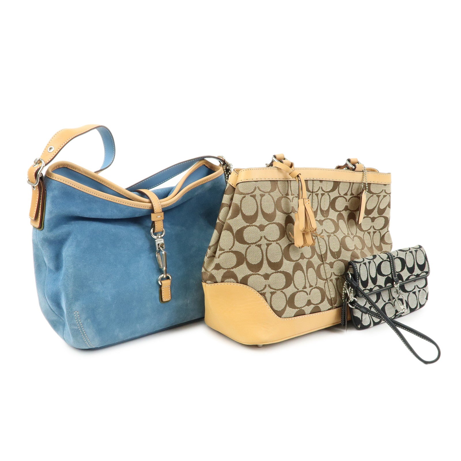 COACH Set of 3 Signature Canvas Leather Suede Shoulder Bag Hand Bag