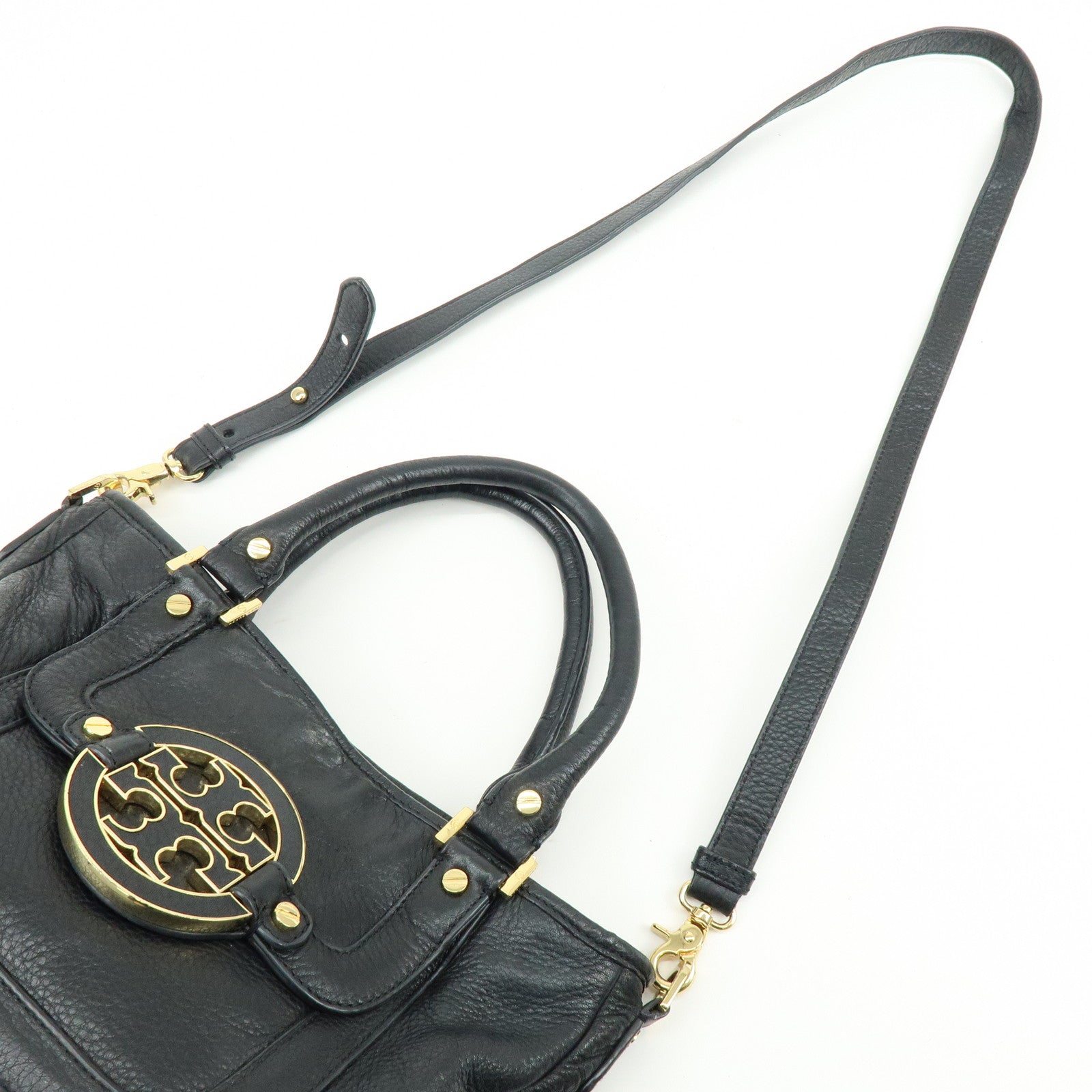 TORY BURCH Double T Leather 2Way Bag Hand Bag Shoulder Bag Black
