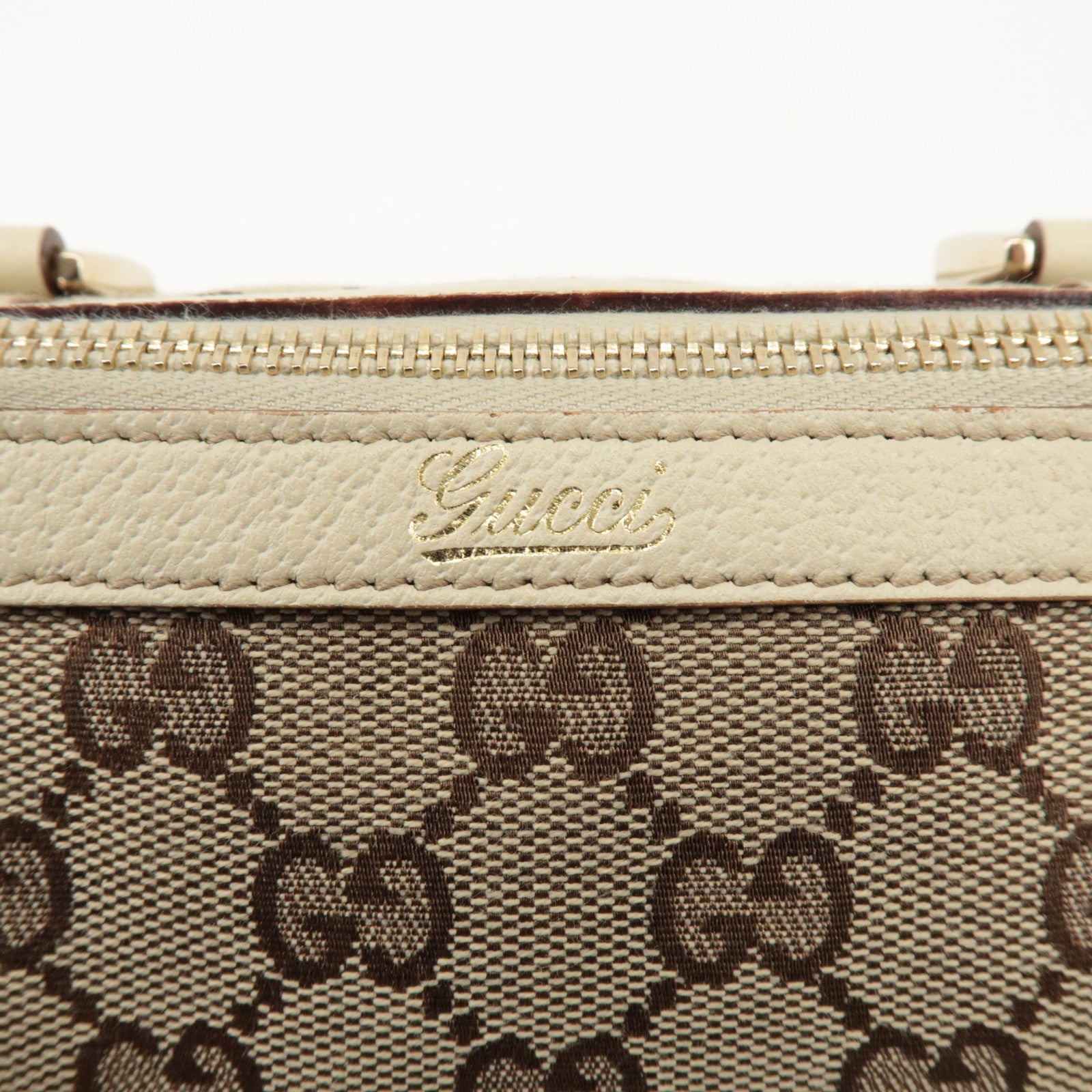 GUCCI Abbey GG Canvas Leather Hand Bag Beige Ivory 130942 Used