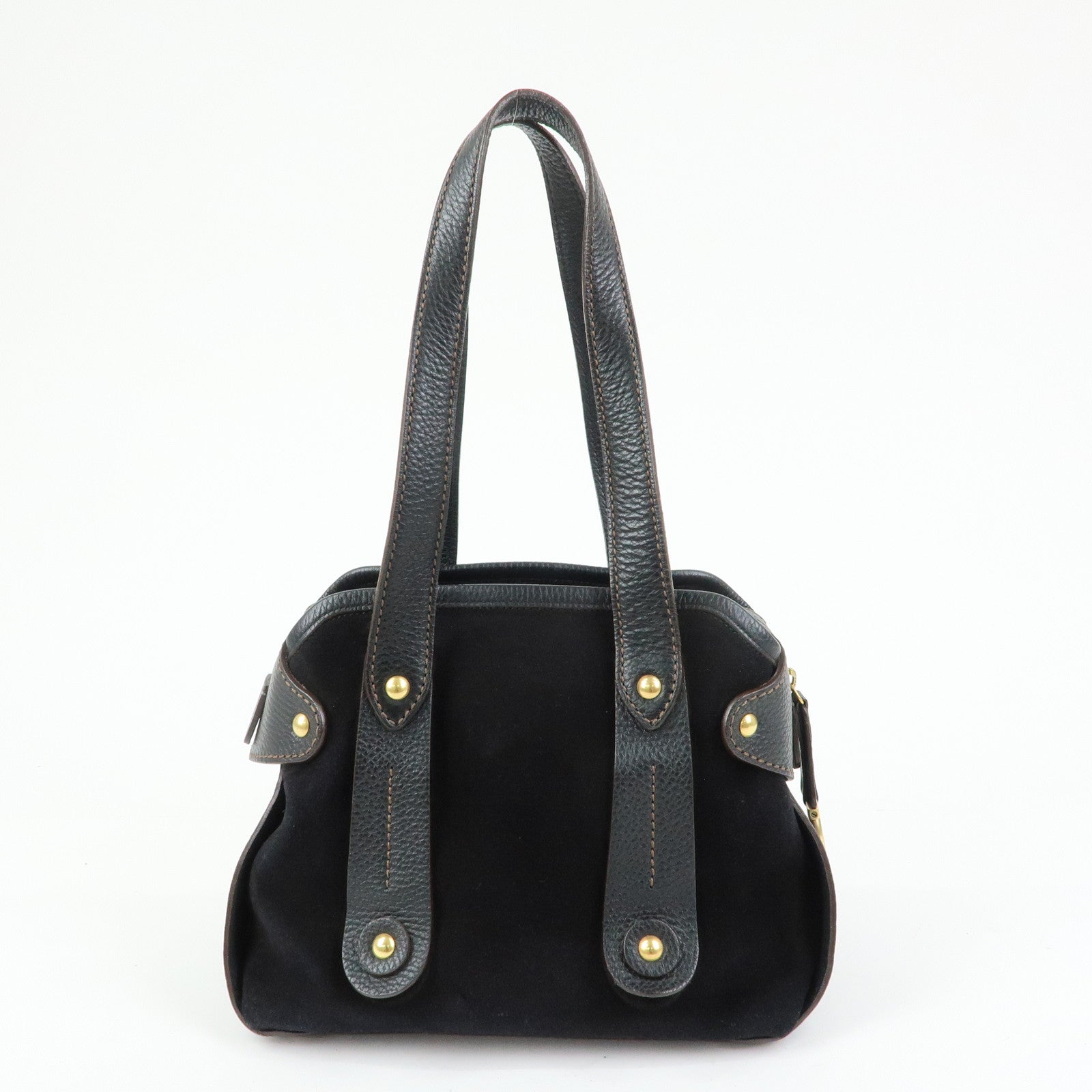 Ferragamo Gancini Suede Leather Shoulder Bag Hand Bag Black