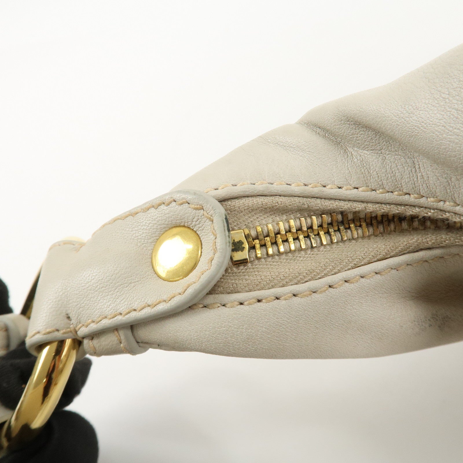 PRADA Logo Leather Shoulder Bag Hand Bag Ivory Gold Hardware Used