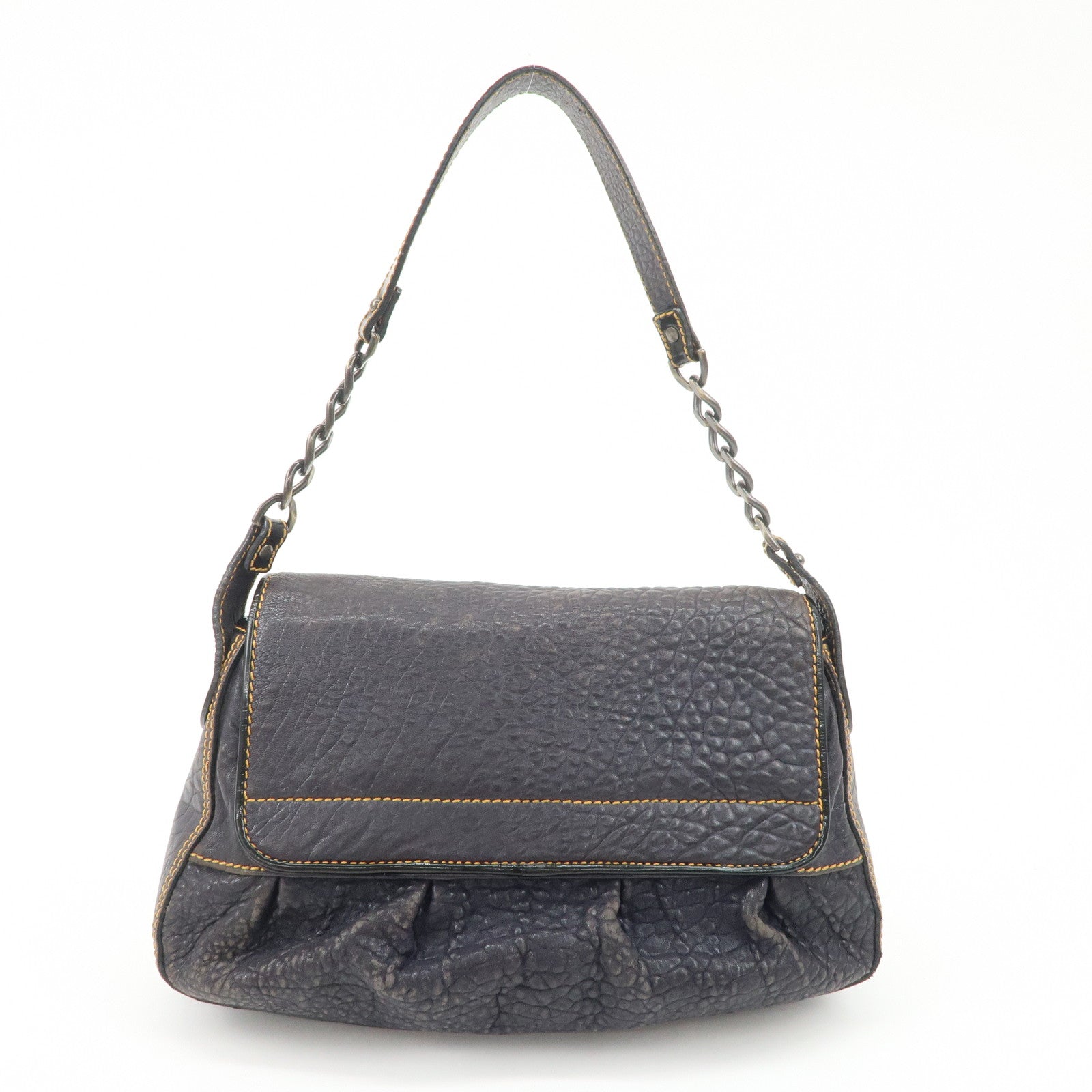 FENDI Leather Patent Leather shoulder Bag Belt Navy 8BR551