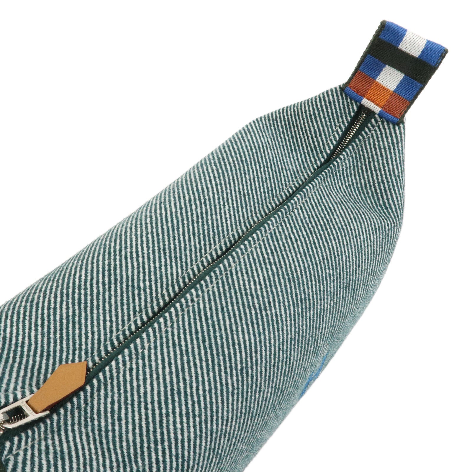 HERMES Bride A Brac PM Canvas Leather Plaid Hand Bag Pouch Green