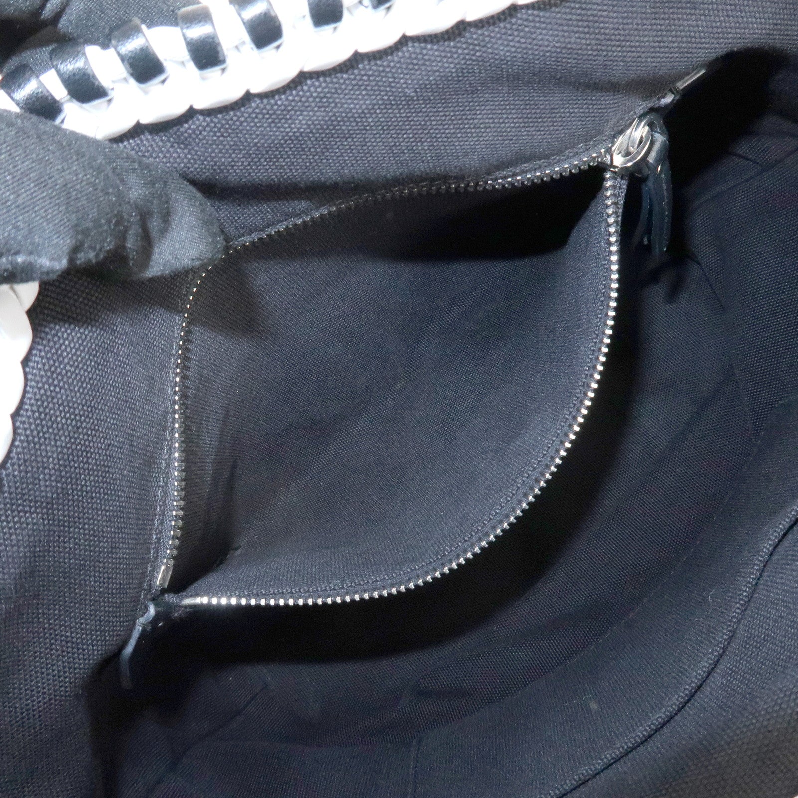 MIU MIU Leather Braid Tote Bag Shoulder Bag Black White 5BG193 Used