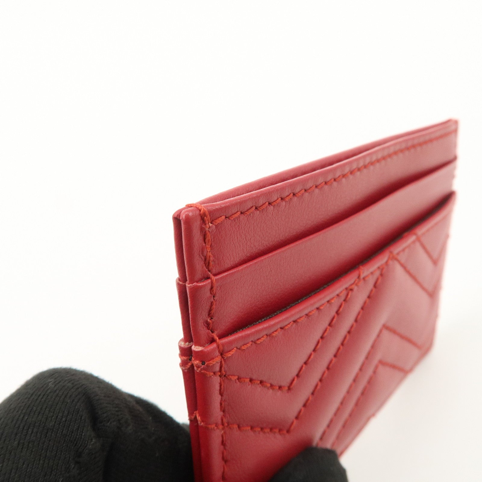 GUCCI GG Marmont Leather Card Case Red Gold Hardware 443127