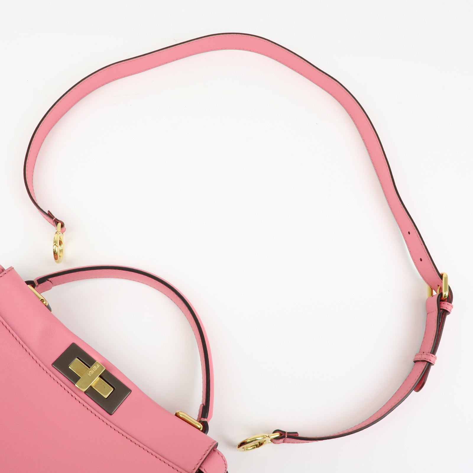 FENDI Peekaboo Leather 2Way Bag Hand Bag Shoulder Bag Pink 8BN290