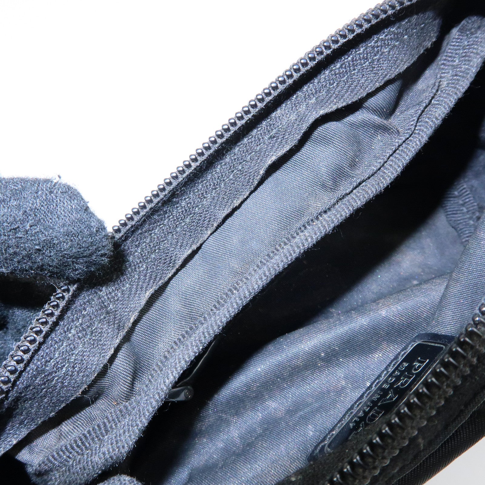 PRADA Triangle Logo Nylon Leather Pouch Cosmetic Case Black