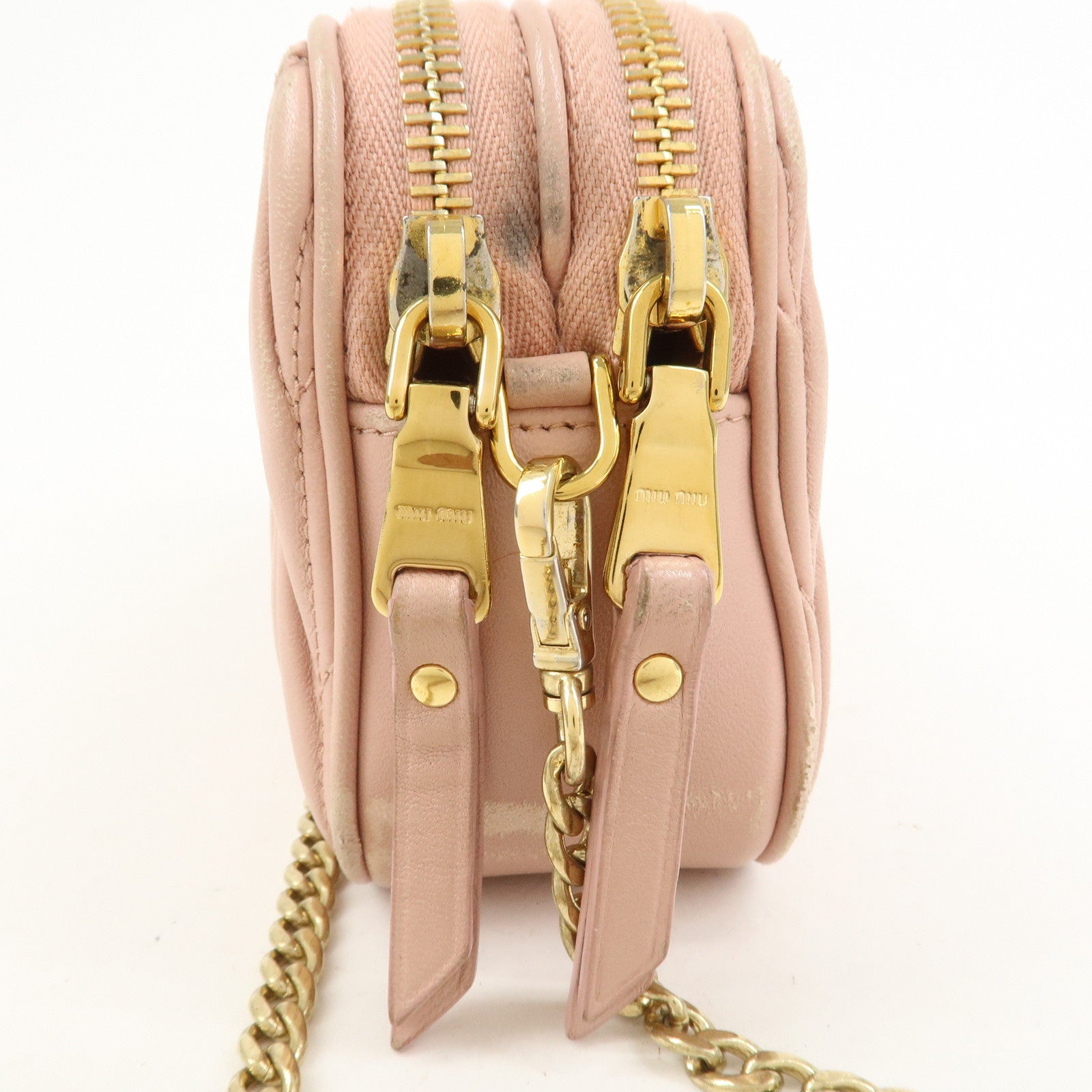MIU MIU Matelasse Leather Chain Shoulder Bag Crossbody Bag Pink