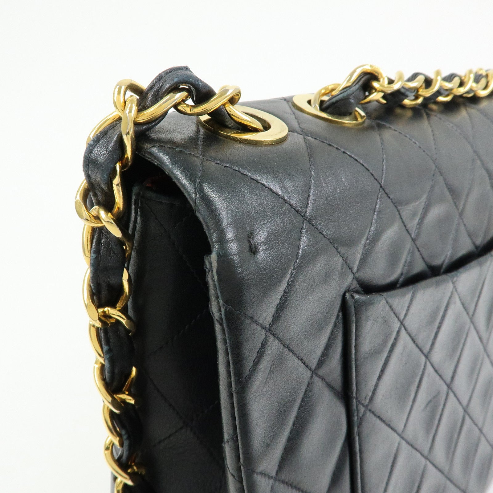 CHANEL Jumbo Matelasse 34 Lamb Skin Flap Shoulder Bag Black A01094