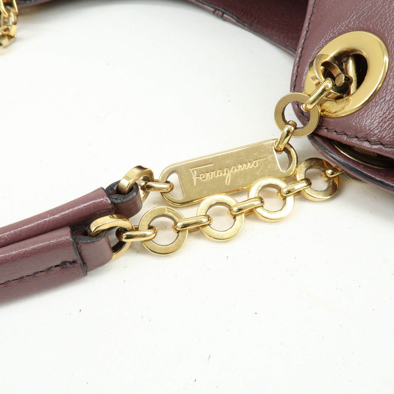 Ferragamo Gancini Leather Tote Bag Hand Bag Light Purple