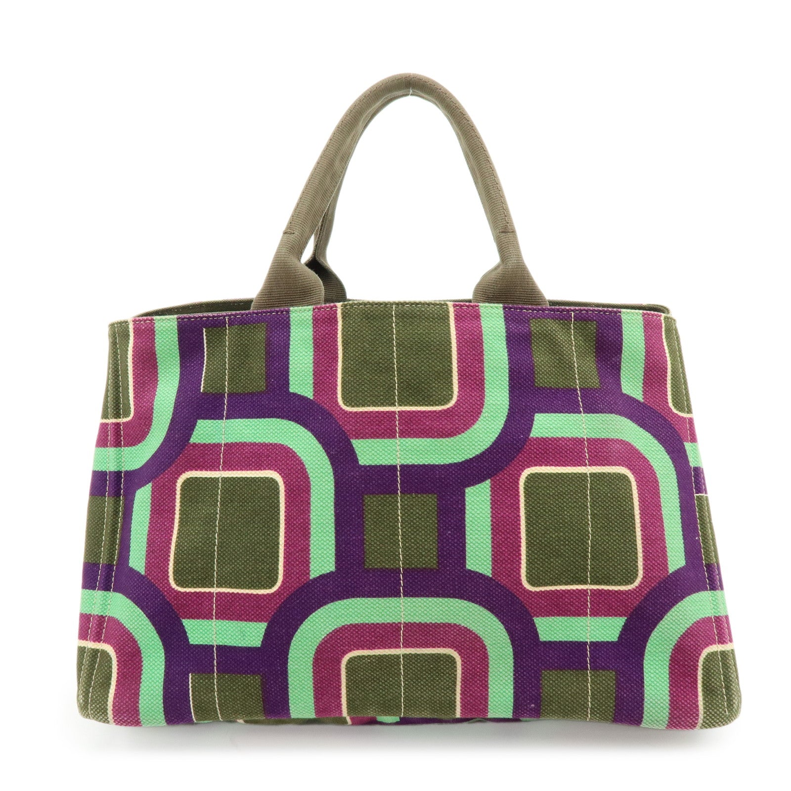 PRADA Triangle Logo Canapa Large Canvas Tote Bag Hand Bag BN1872