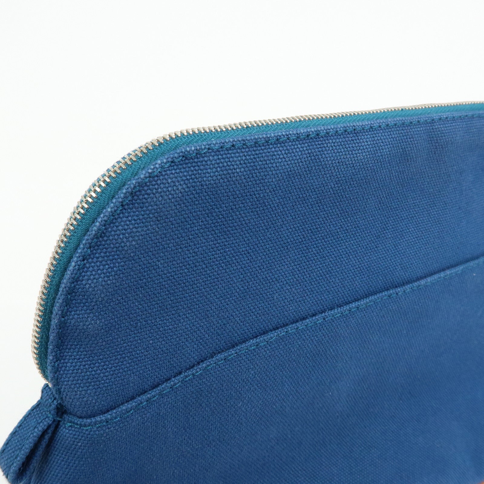 HERMES Bolide MM Cotton Leather Costmetic Pouch Blue