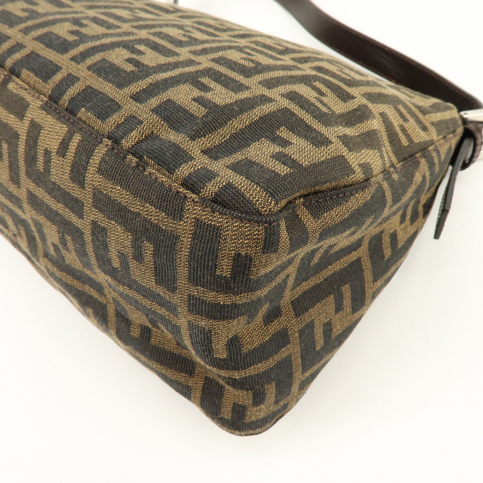 FENDI Mamma Baguette Zucca Canvas Leather Shoulder Bag Brown 26325