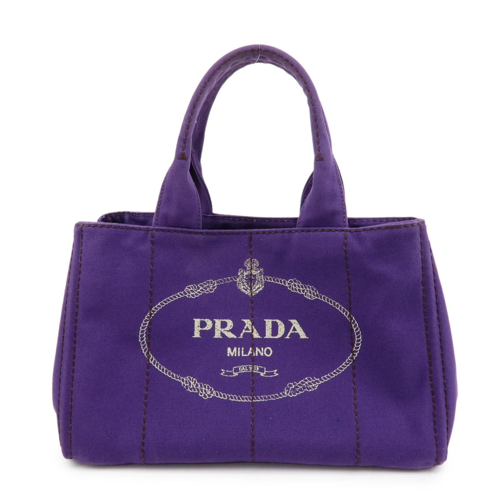 PRADA Canapa Triangle Logo Canvas Tote Bag Hand Bag Purple B1877B