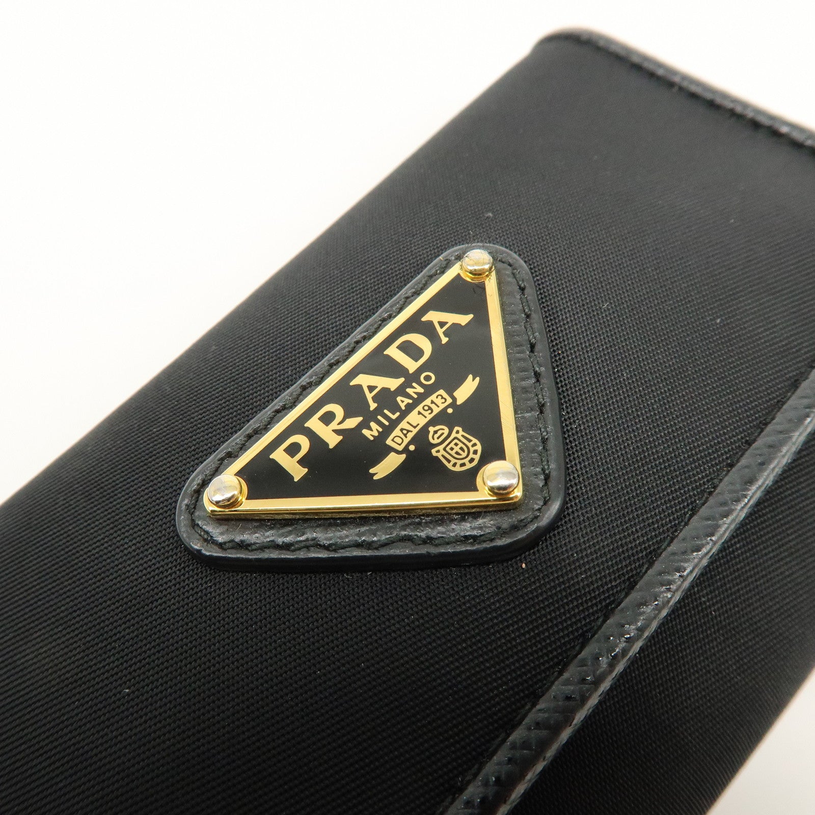 PRADA Triangle Logo Nylon 6 Rings Key Case Key Holder Black 1PG222