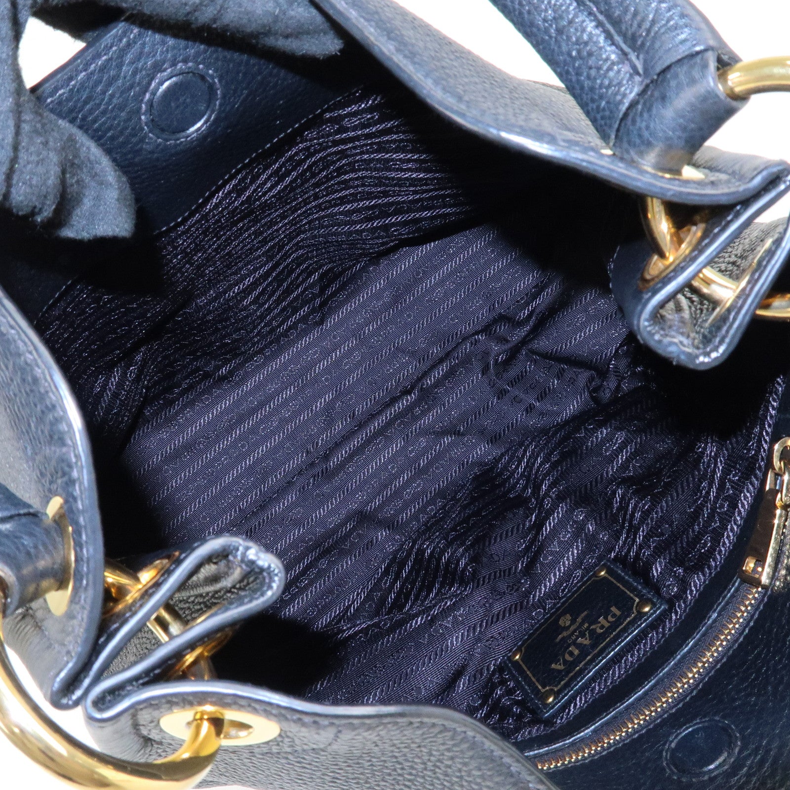 PRADA VITTELLO PHOENIX Triangle Logo Leather Shoulder Bag Black 1BC051 Used