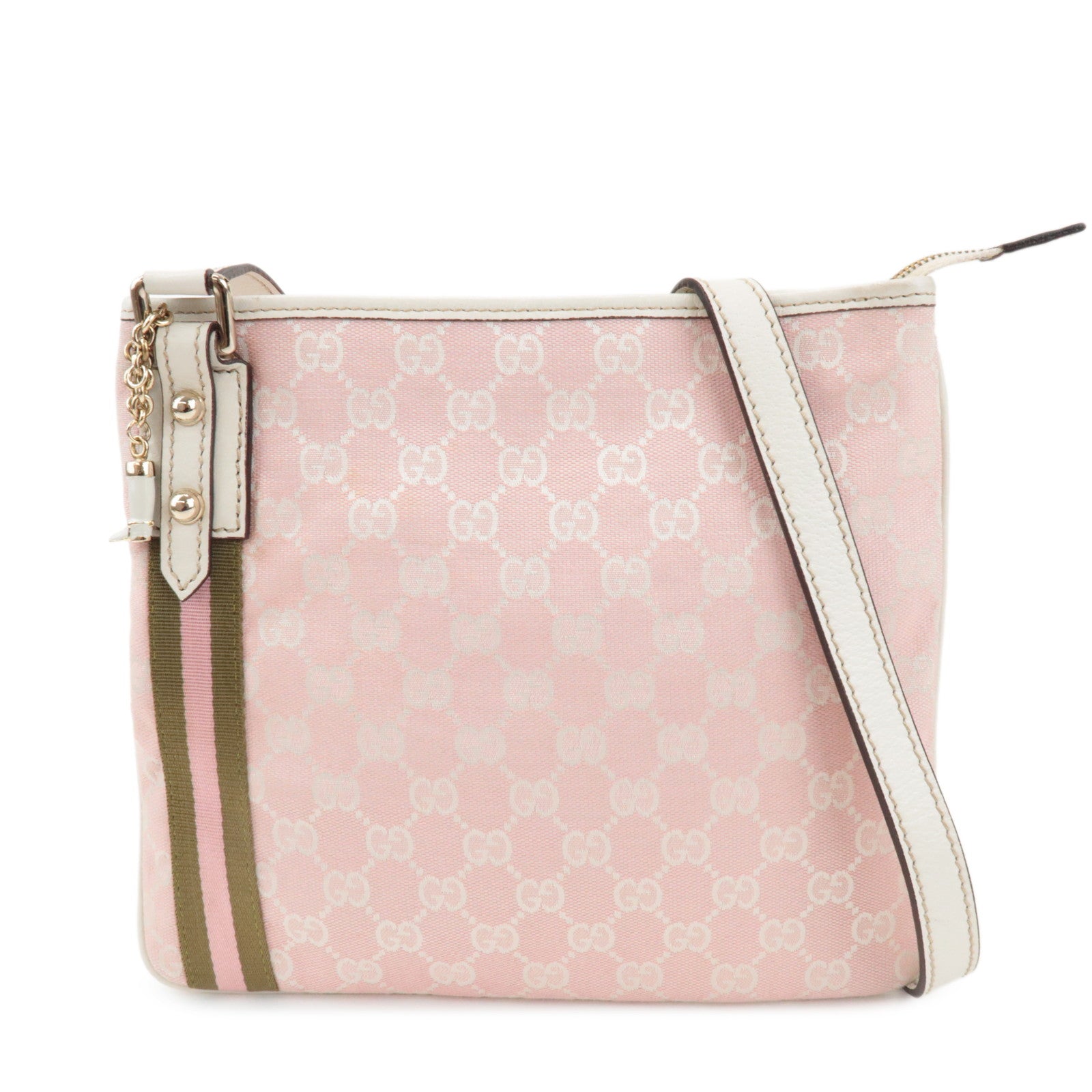 GUCCI Sherry GG Canvas Leather Shoulder Bag Pink 144388