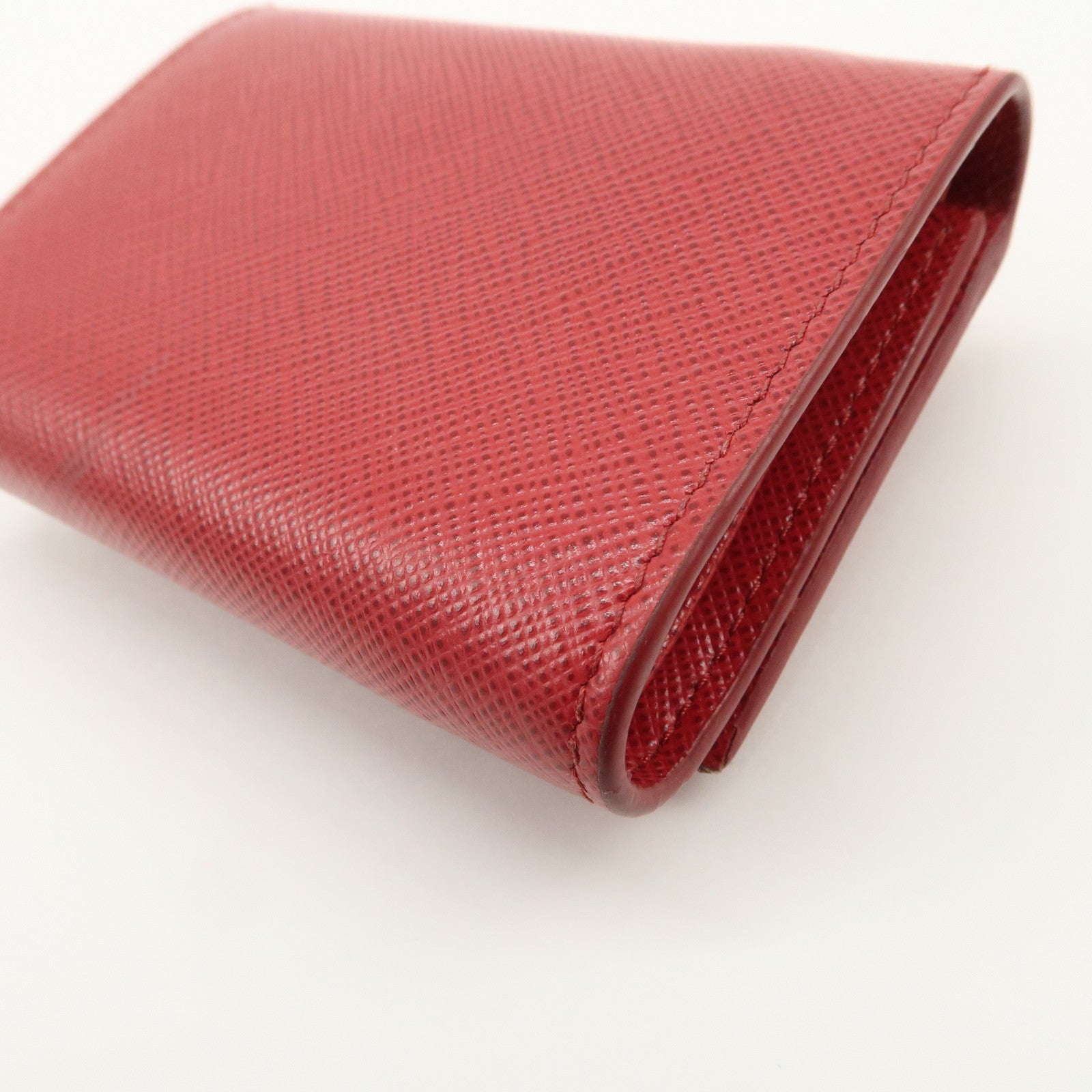 PRADA Saffiano Leather Tri-fold Compact Wallet Red 1MH021
