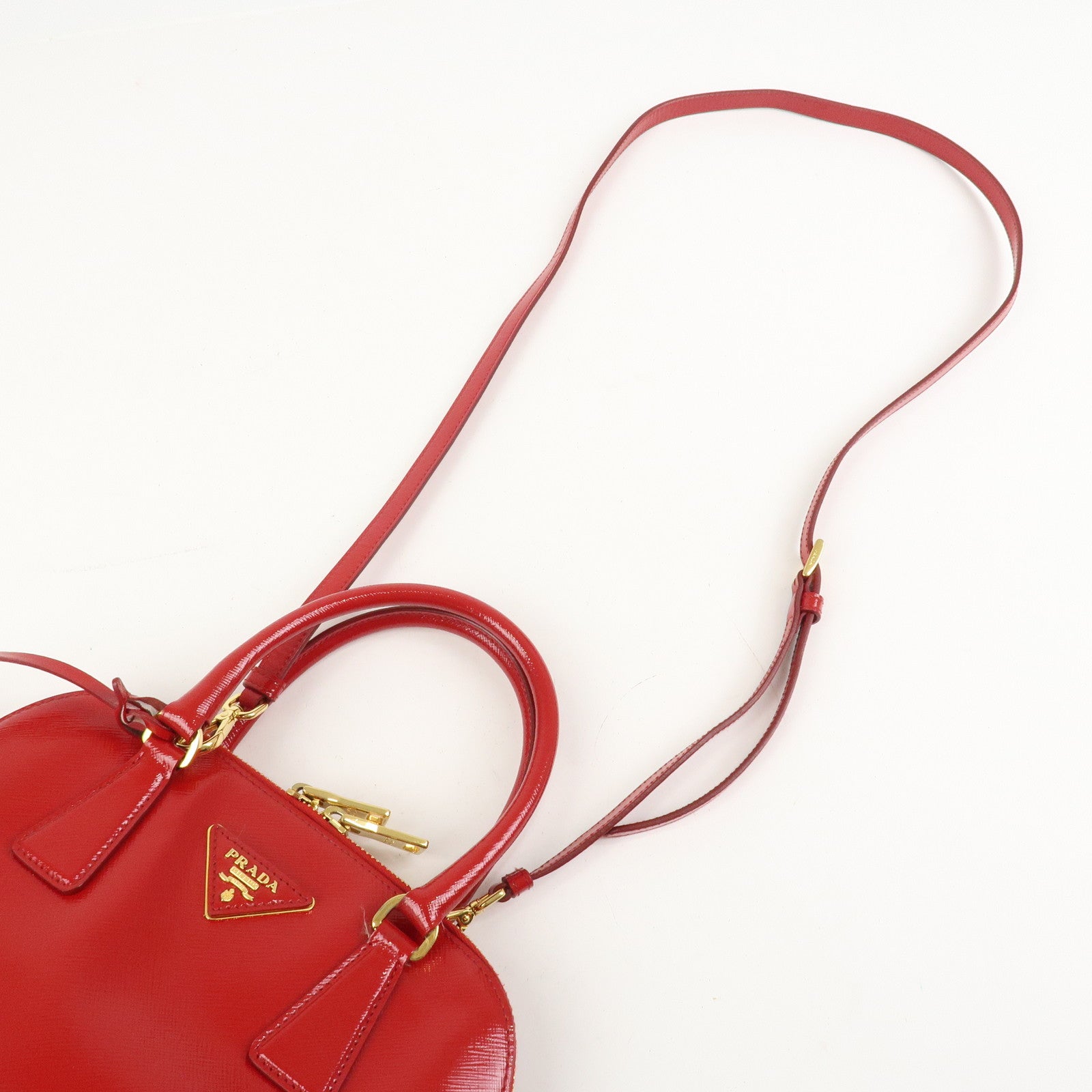 PRADA Logo Patent Leather 2Way Bag Shoulder Bag Hand Bag Red BL0909