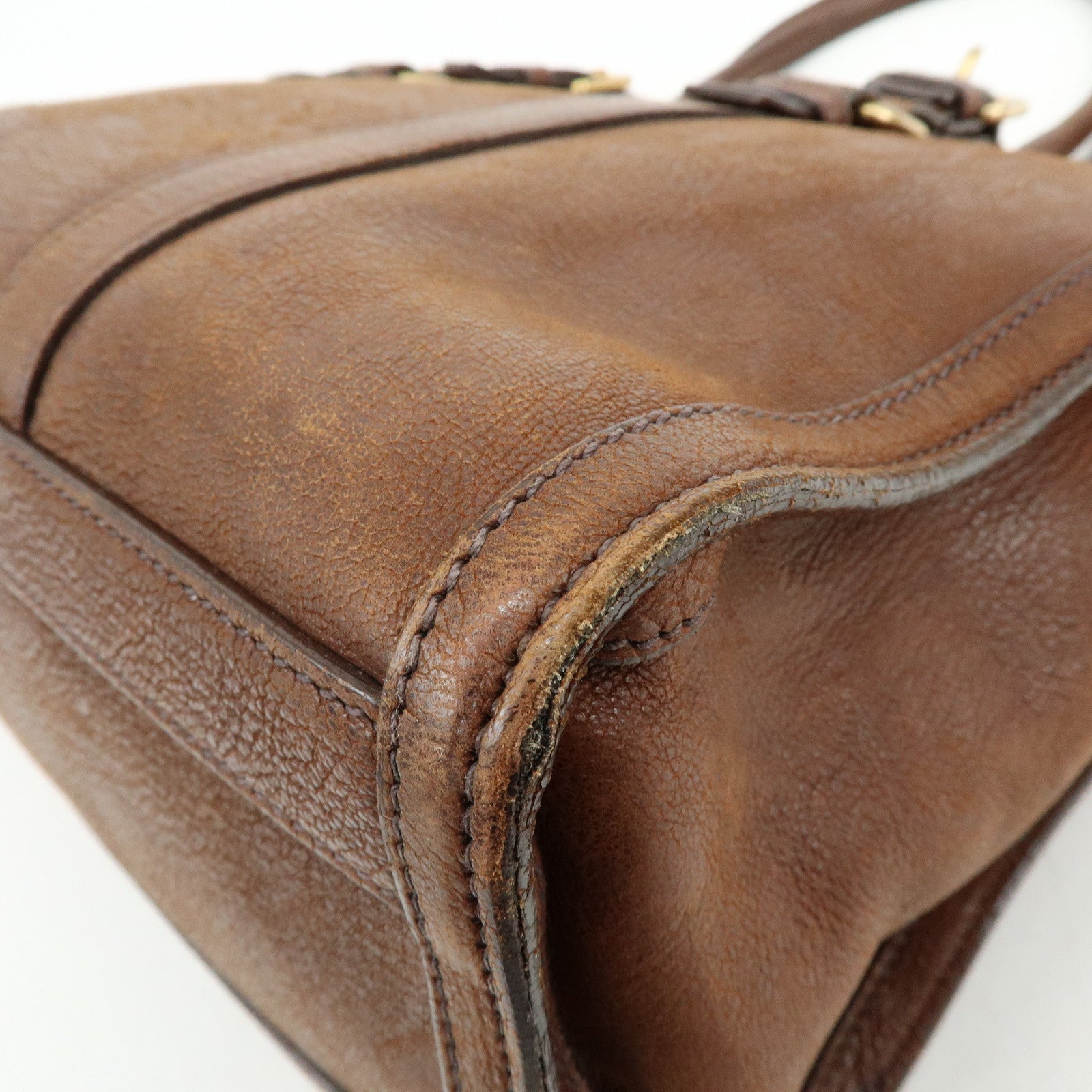 PRADA Leather Shoulder Bag Hand Bag Brown BR3130