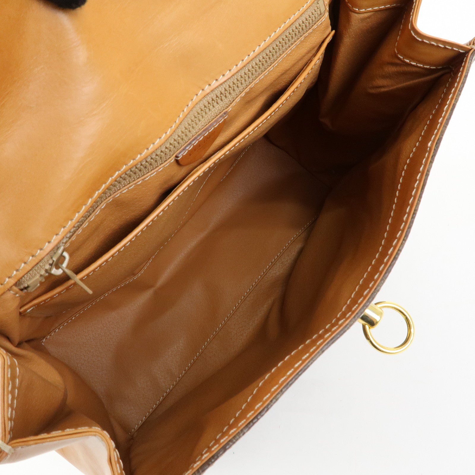 CELINE Macadam PVC Leather Hand Bag Top Handle Flap Bag Brown