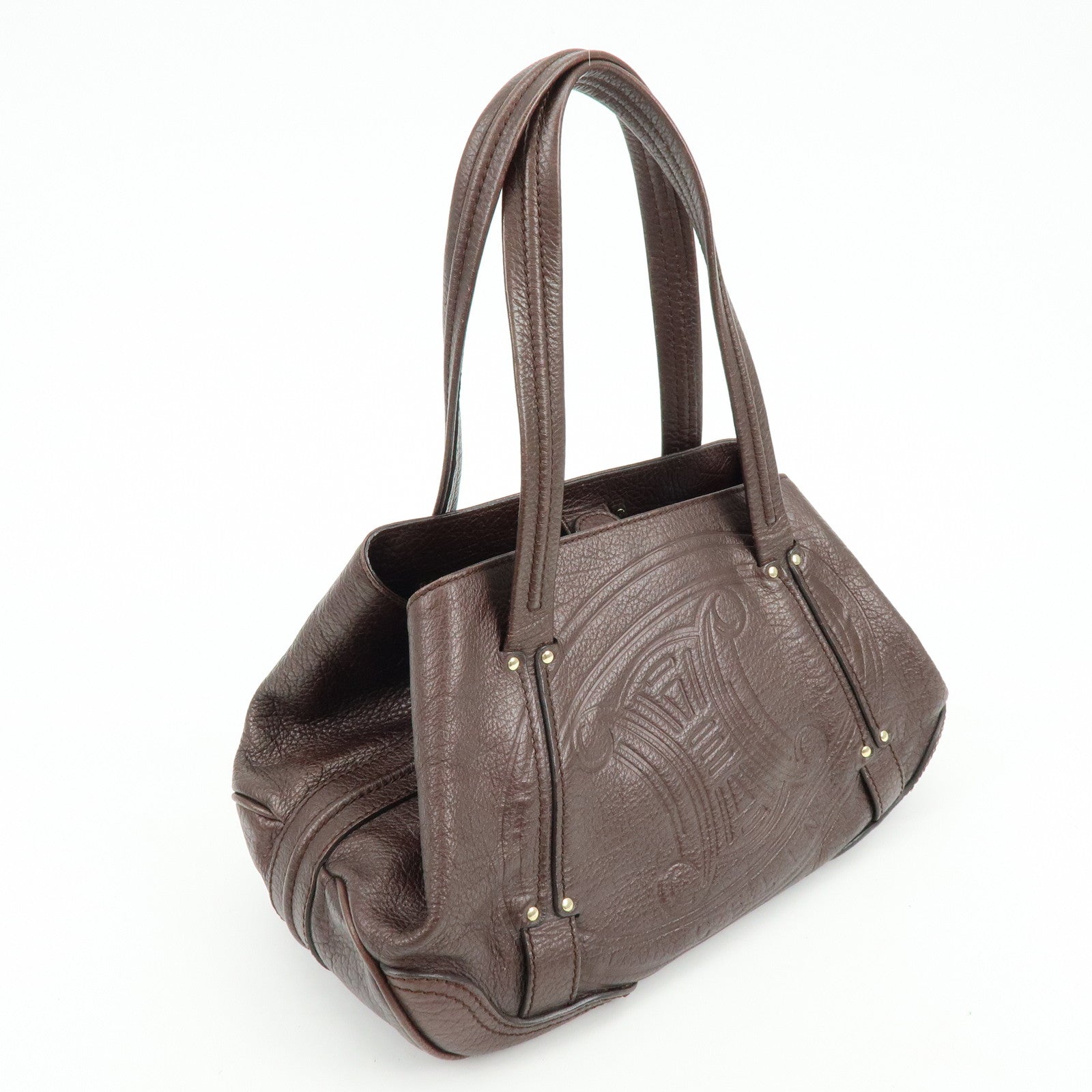 CELINE Macadam Leather Tote Bag Shoulder Bag Dark Brown