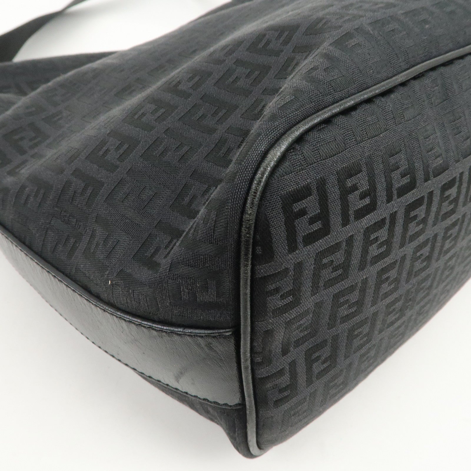 FENDI Zucchino Canvas Leather Shoulder Bag Hand Bag Black 7VA003