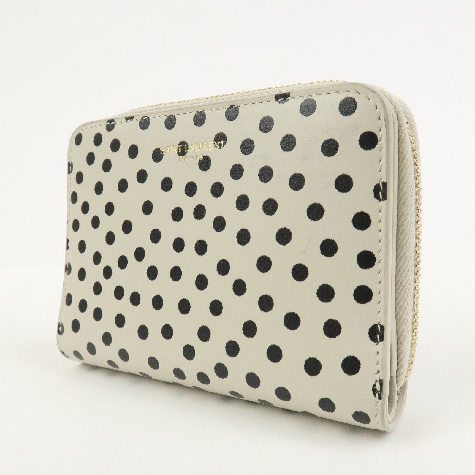 SAINT LAURENT PARIS Dot Print Round Zippy Compact Wallet 562796