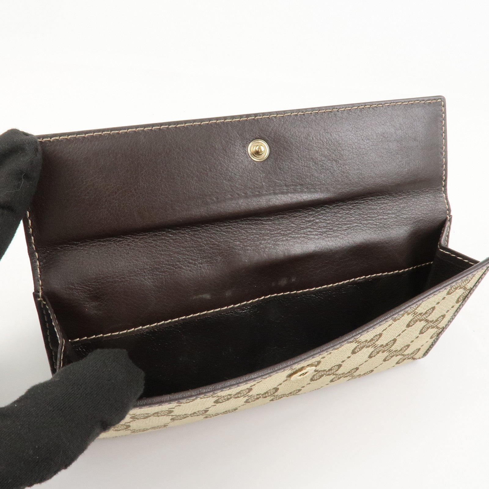 GUCCI Lovely Heart GG Canvas Leather Bi-fold Long Wallet 203550