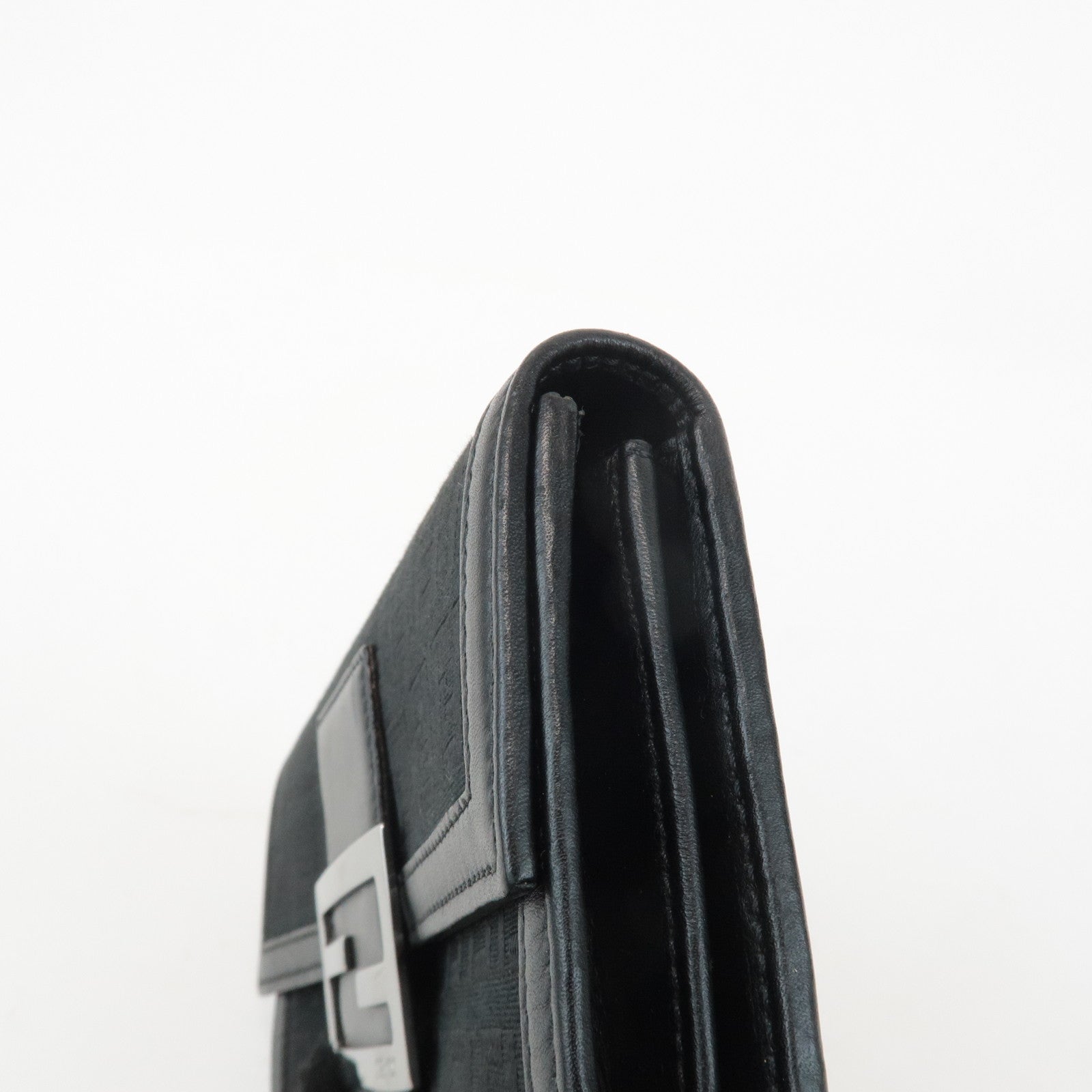 FENDI Zucchino Leather Canvas Bi-fold Long Wallet Black M0021 Used