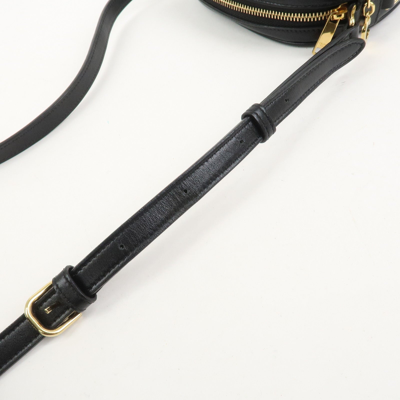 CELINE Calf Leather Shoulder Bag Crossbody Bag Black C Charm