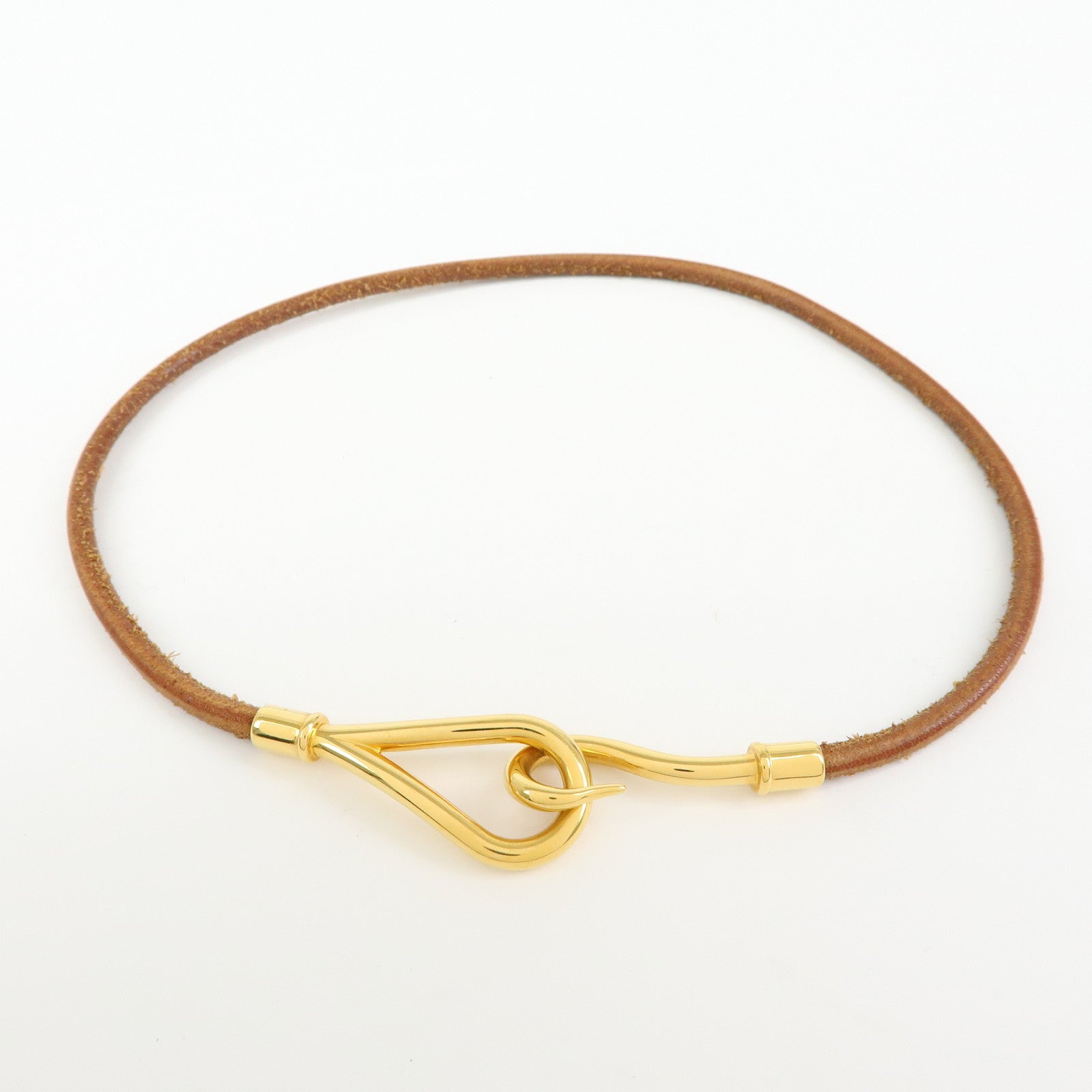 HERMES Jumbo Hook Double Tour Leather Choker Bracelet Brown Gold