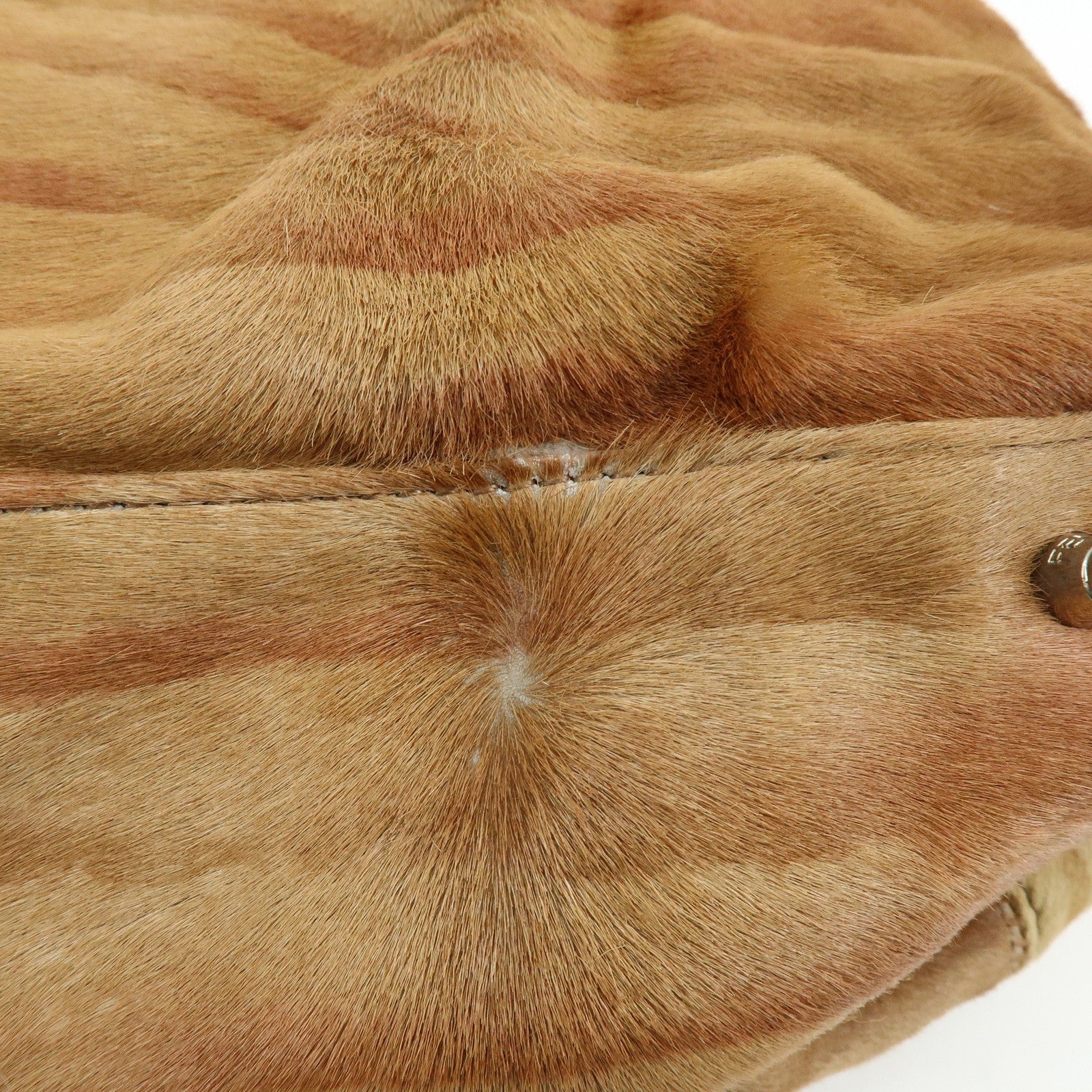 FENDI Calf Hair Leather Animal Pattern Tote Bag Hand Bag Brown