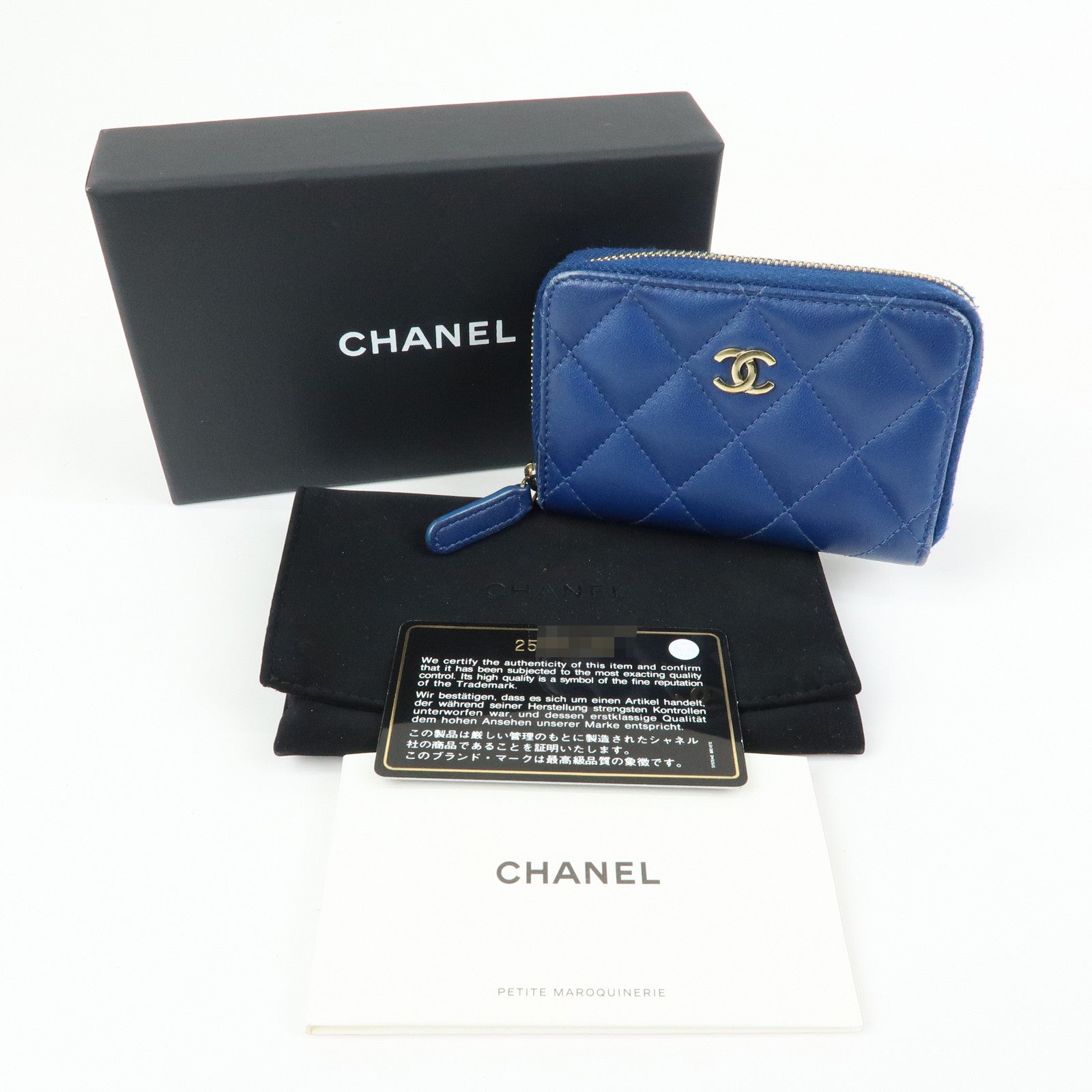 CHANEL Matelasse COCO Mark Lamb Skin Coin Case Card Case Blue
