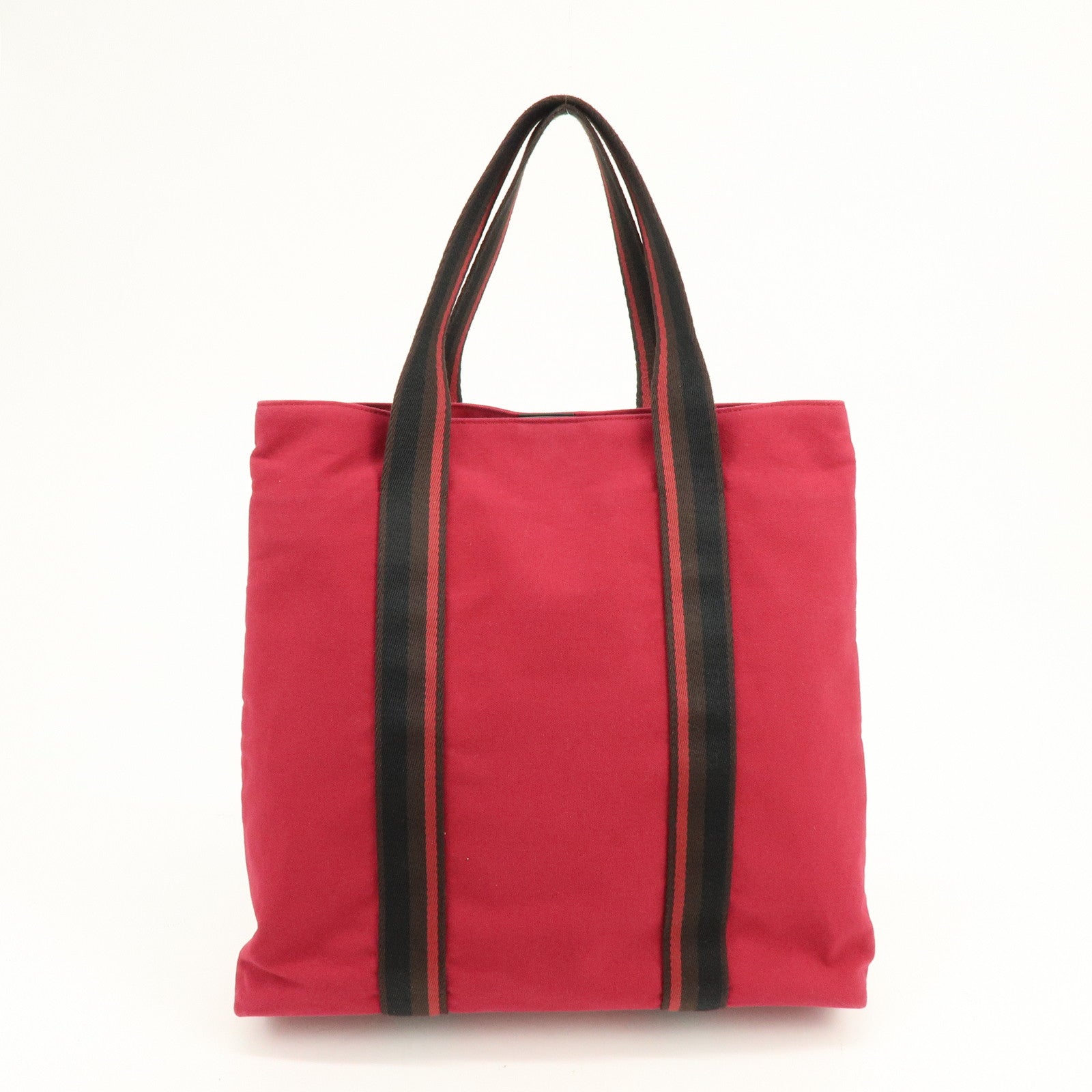 HERMES Trocadéro Vertical MM Canvas Calf Leather Tote Bag Red Brown