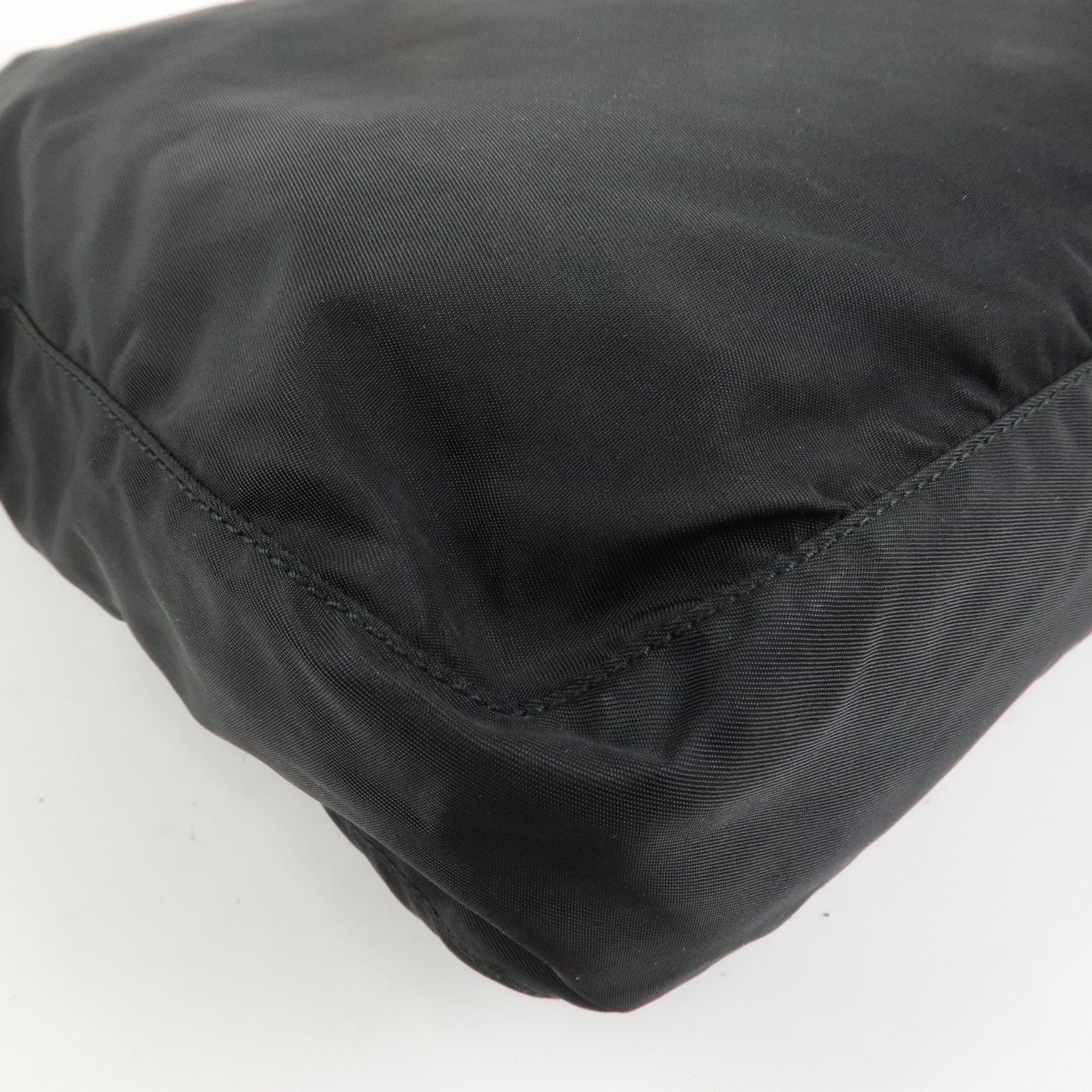 PRADA Triangle Logo Nylon Saffiano Leather Shoulder Bag Black V161