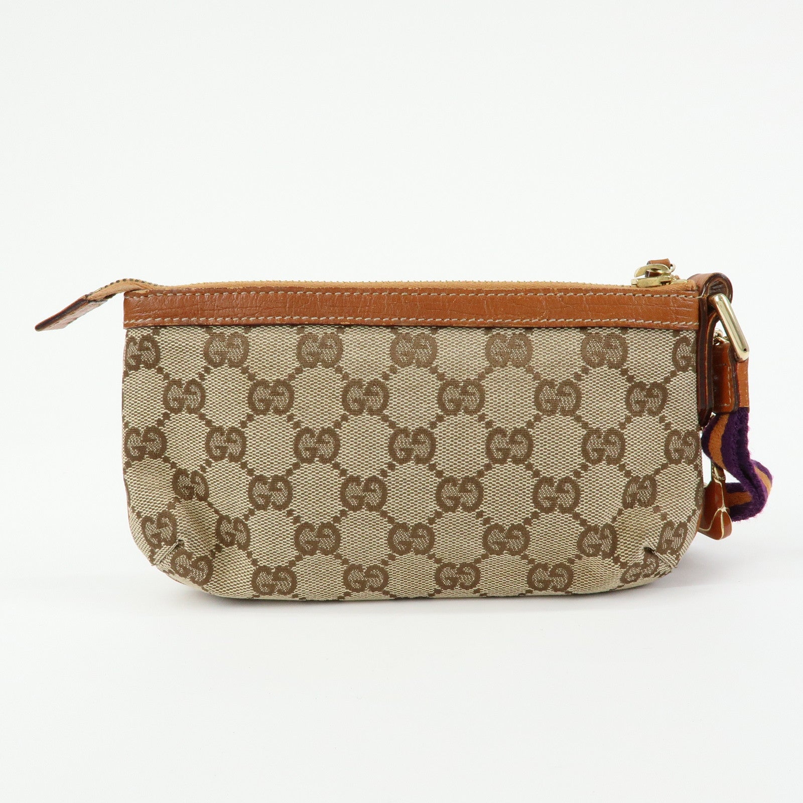 GUCCI Sherry GG Canvas Leather Pouch Hand Bag Beige Camel 152507