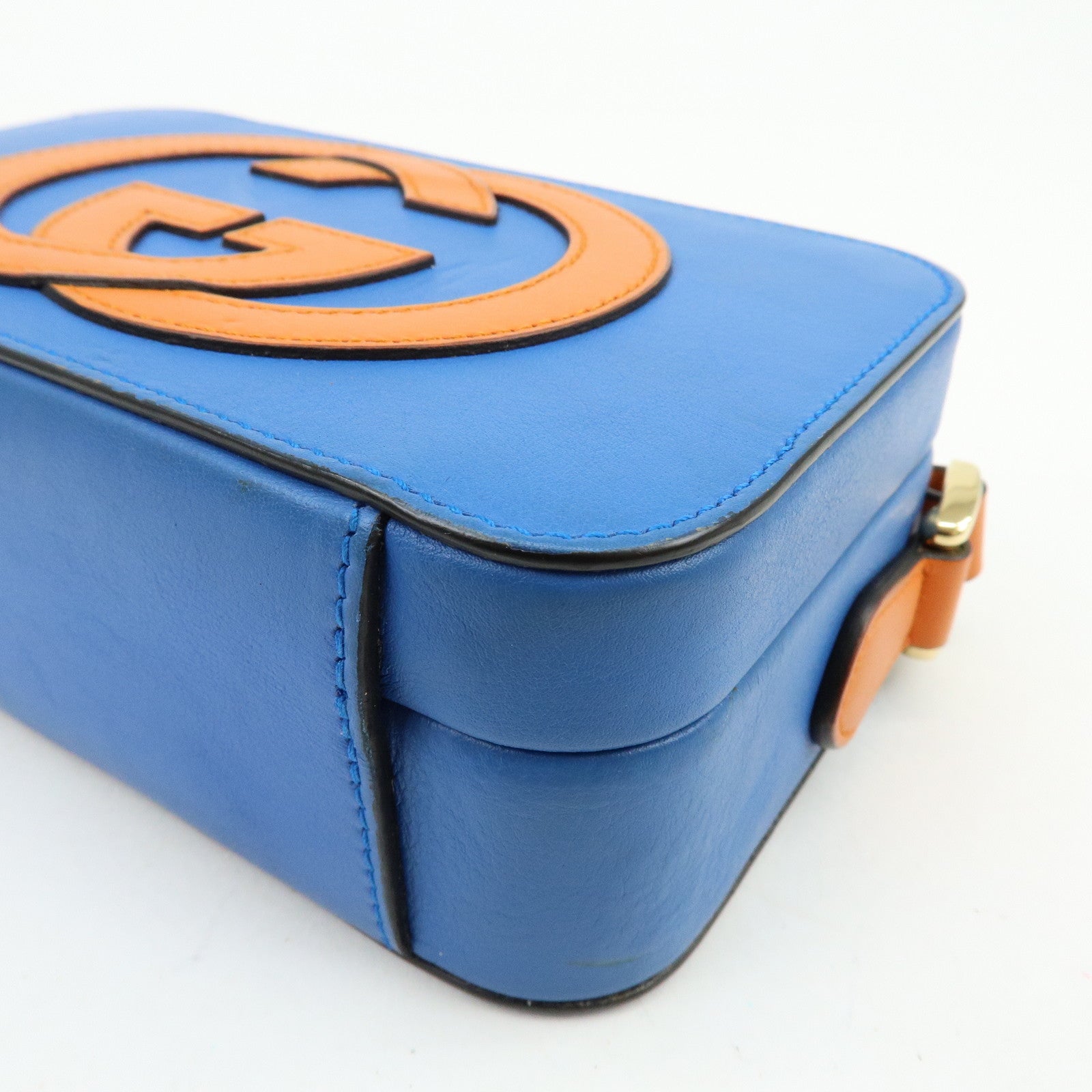 GUCCI Logo Interlocking G Leather Shoulder Bag Blue Orange 658230