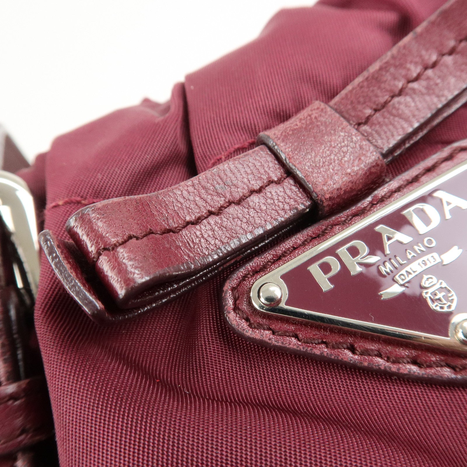 PRADA Triangle Nylon Leather Tote Bag Shoulder Bag Bordeaux