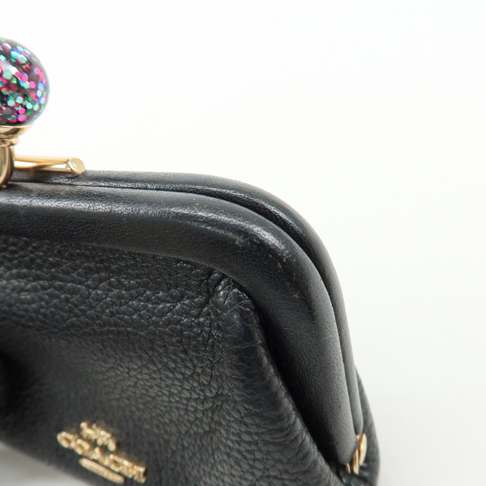 COACH Poppy Set of 2 PVC Leather Coin Purse Pouch Beige Gold Black