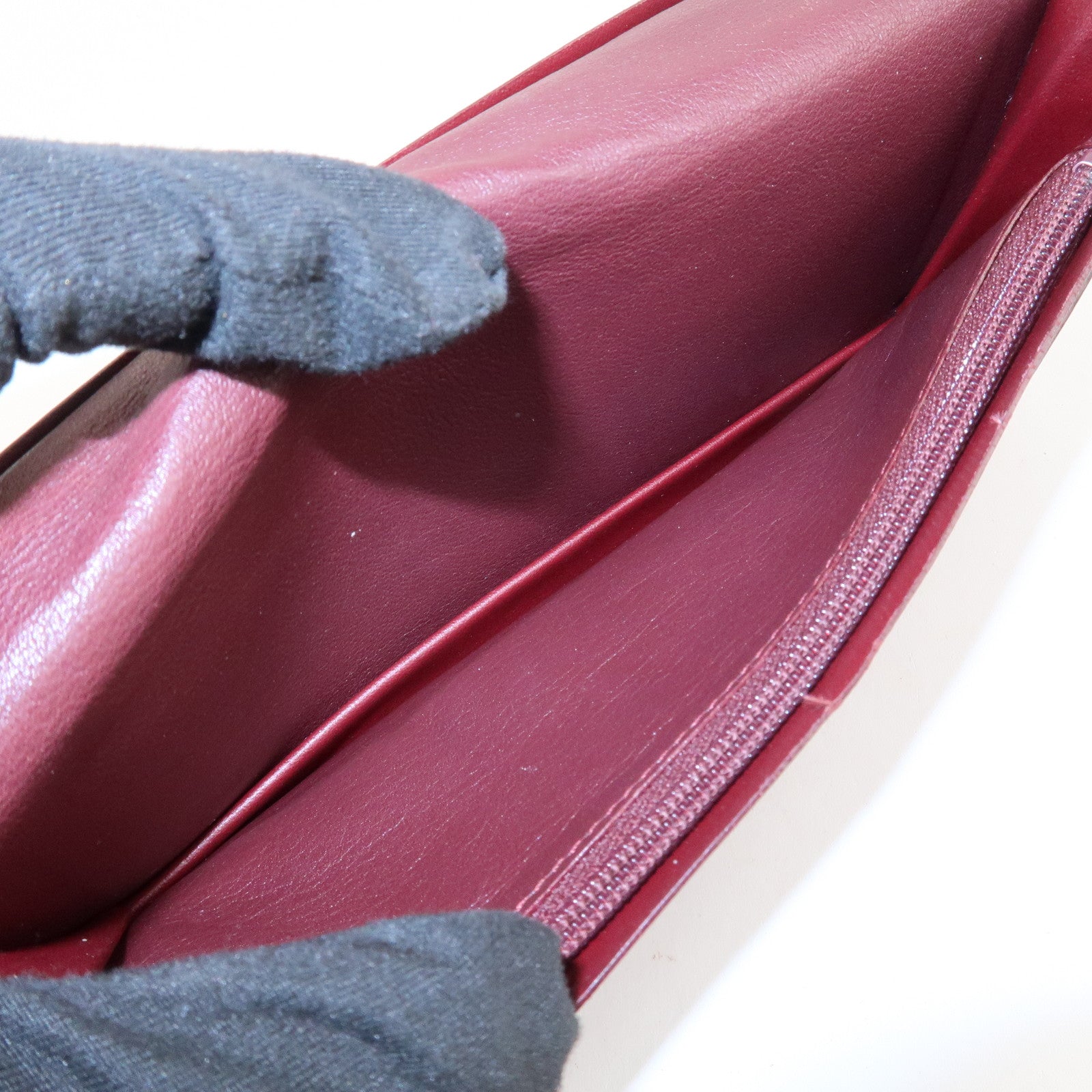 Cartier Leather Bi-fold Long Wallet Silver HDW Black Bordeaux Used